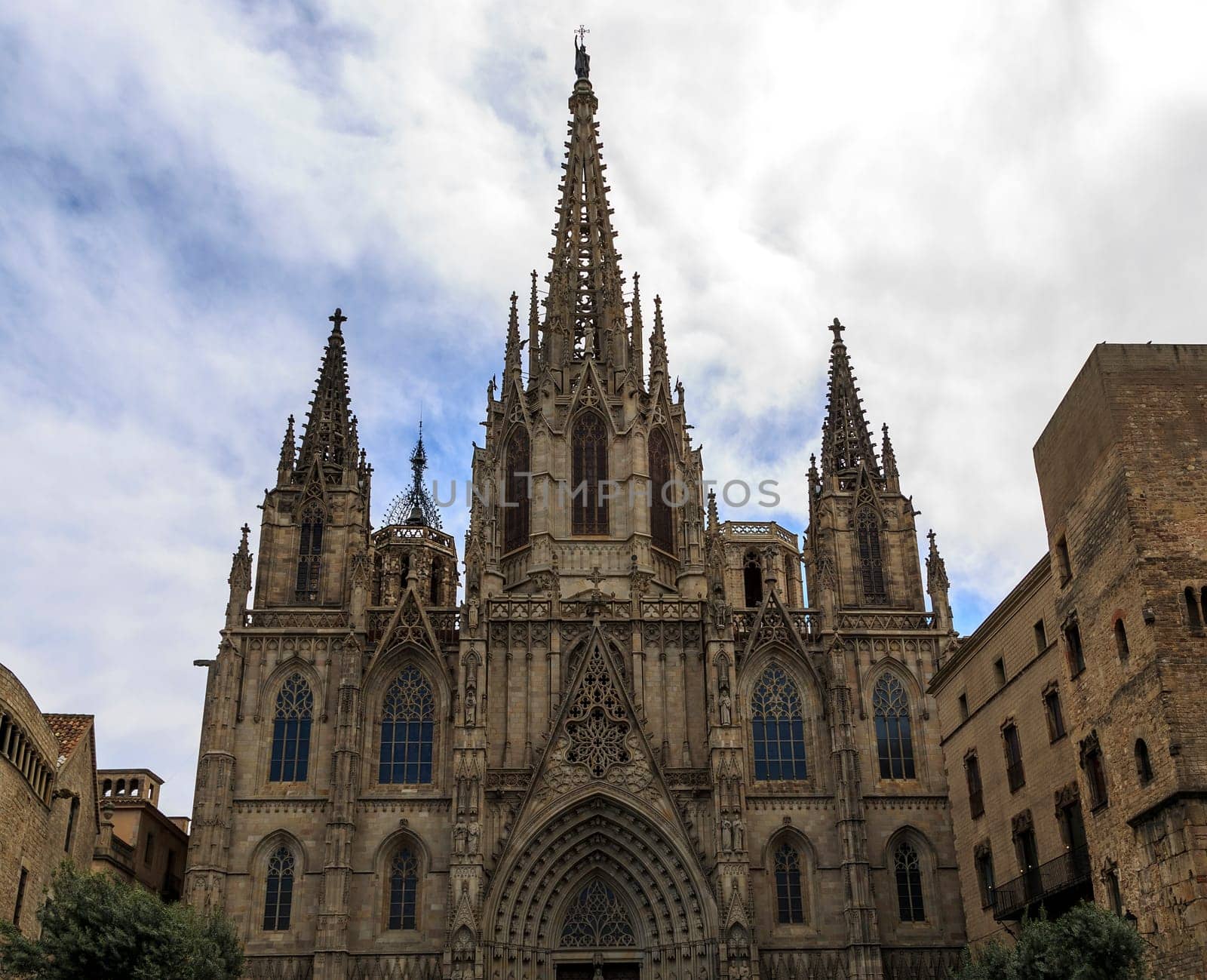 Gothic Barcelona Cathedral, side-octagonal tower, and one of the many gargoyles.