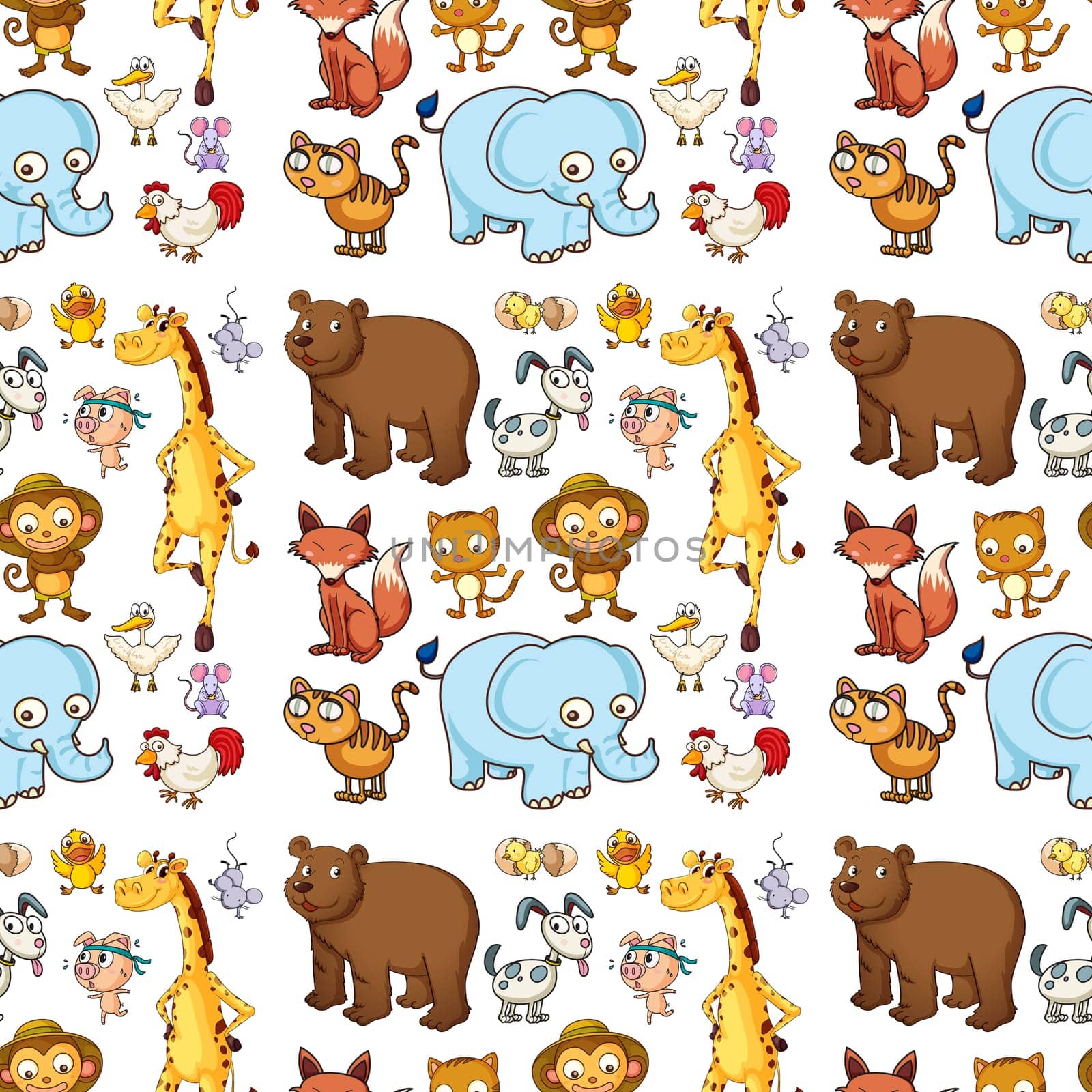 illustration of various animals on a white background