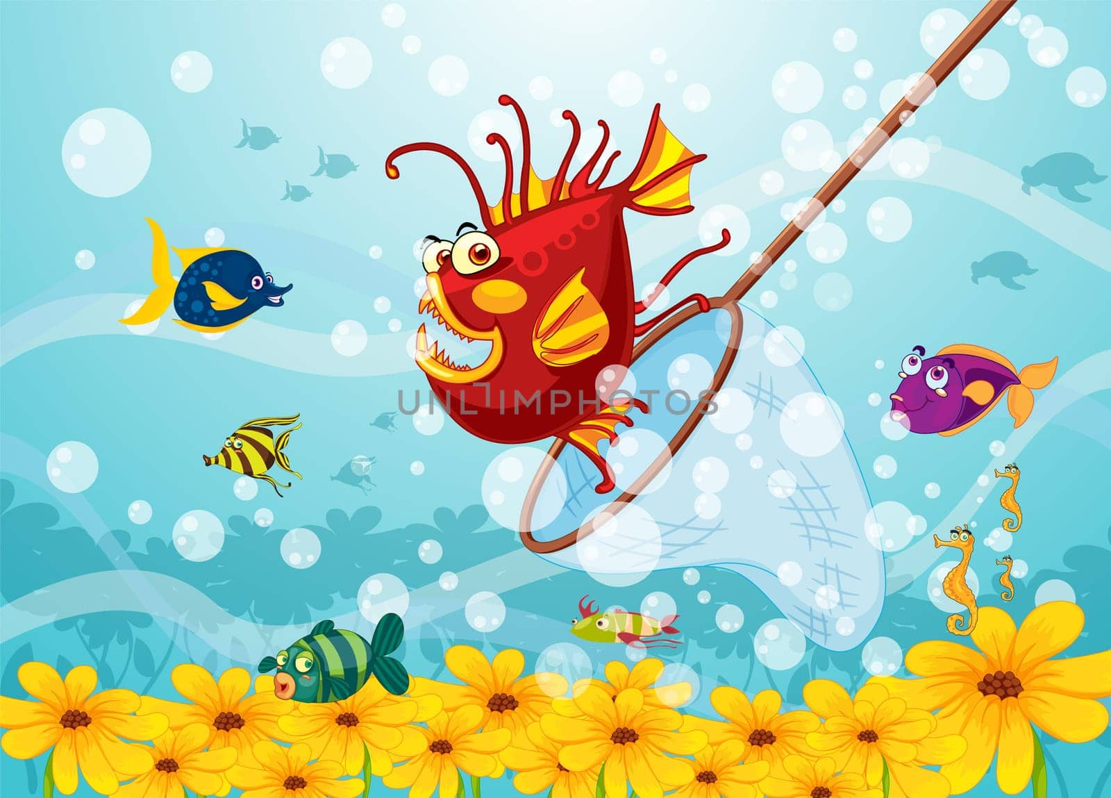 illustration of a monster fish in water