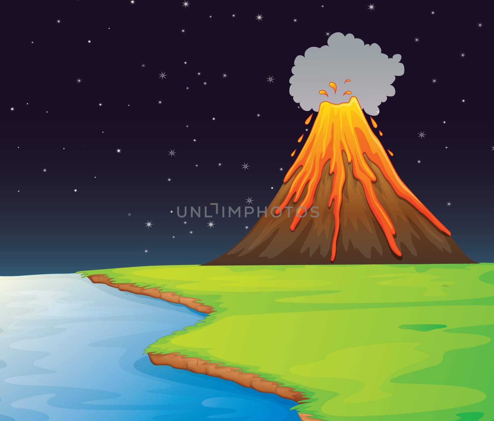 Illustration of volcano in the distance