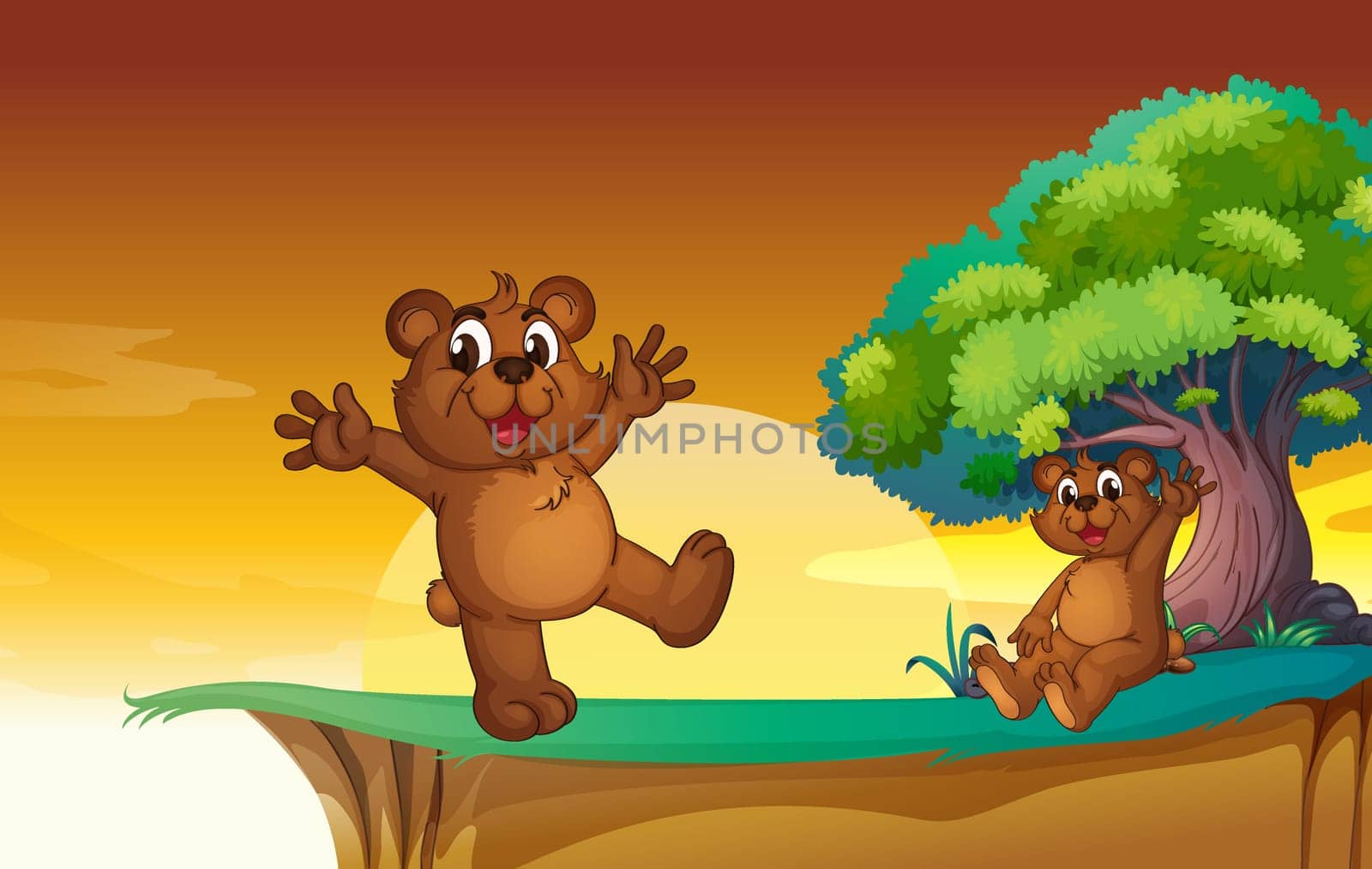 illustration of bear cubs in a beautiful nature