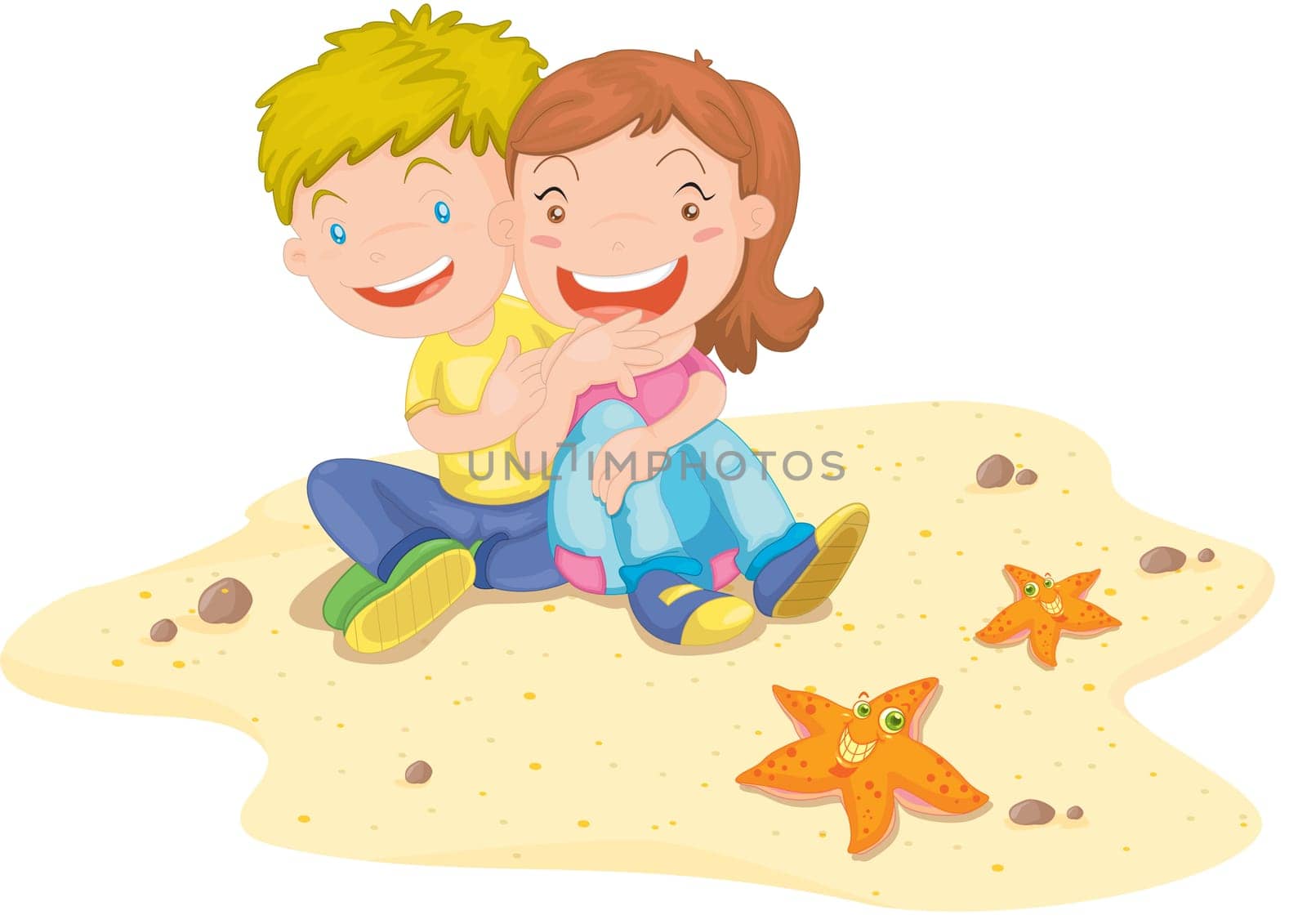 Illustration of  a girl and boy on white