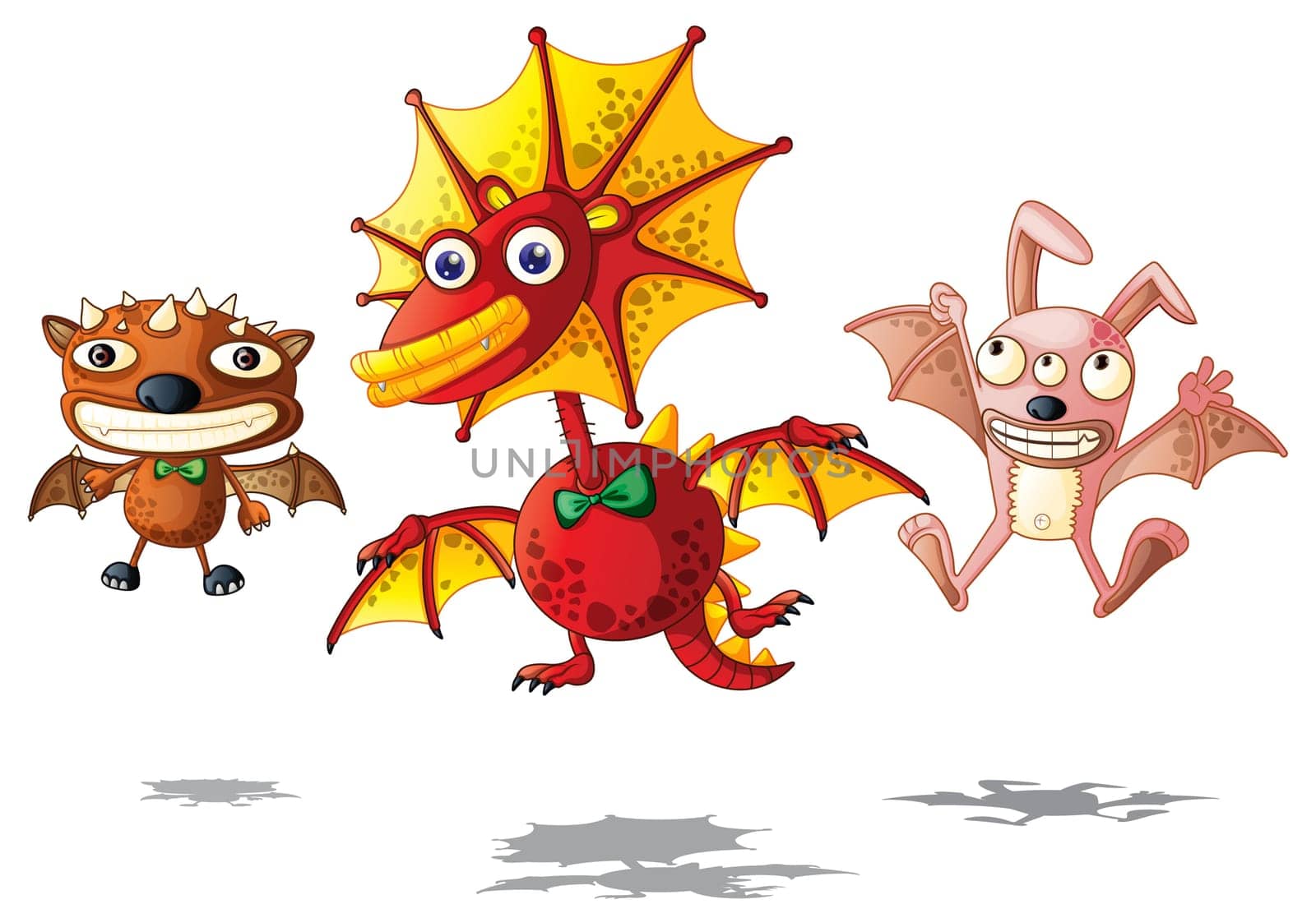 Illustration of three cartoon characters on white