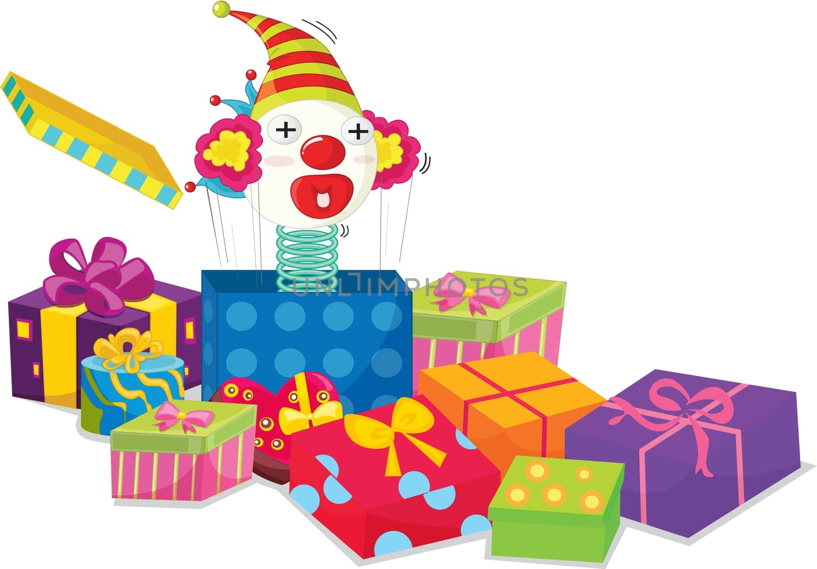 illustration of toy and gift boxes on white