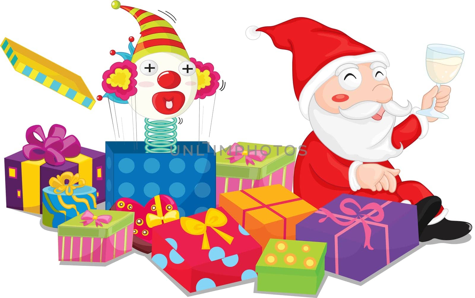 illustration of toy and gift boxes on white