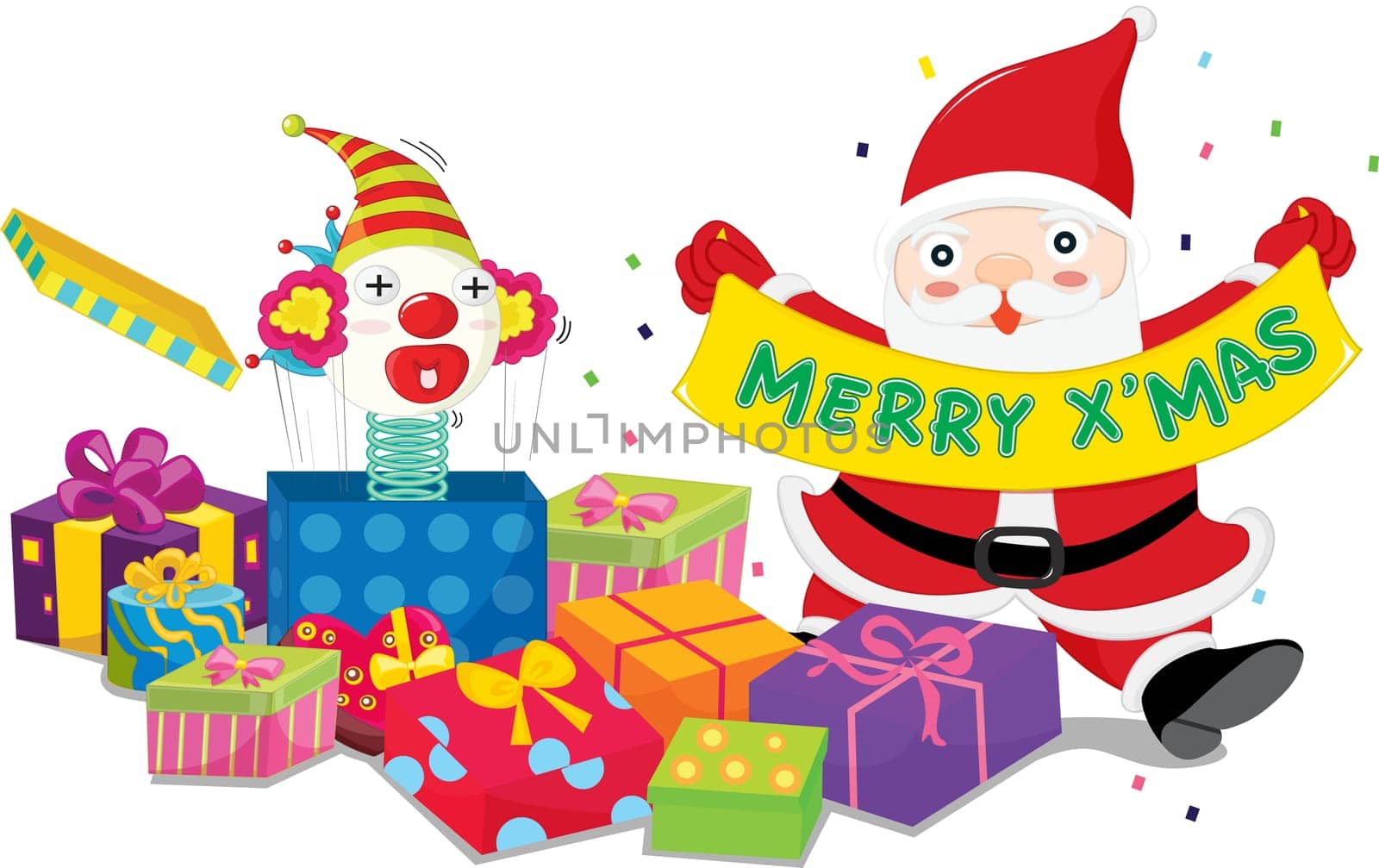illustration of toy and gift boxes on white