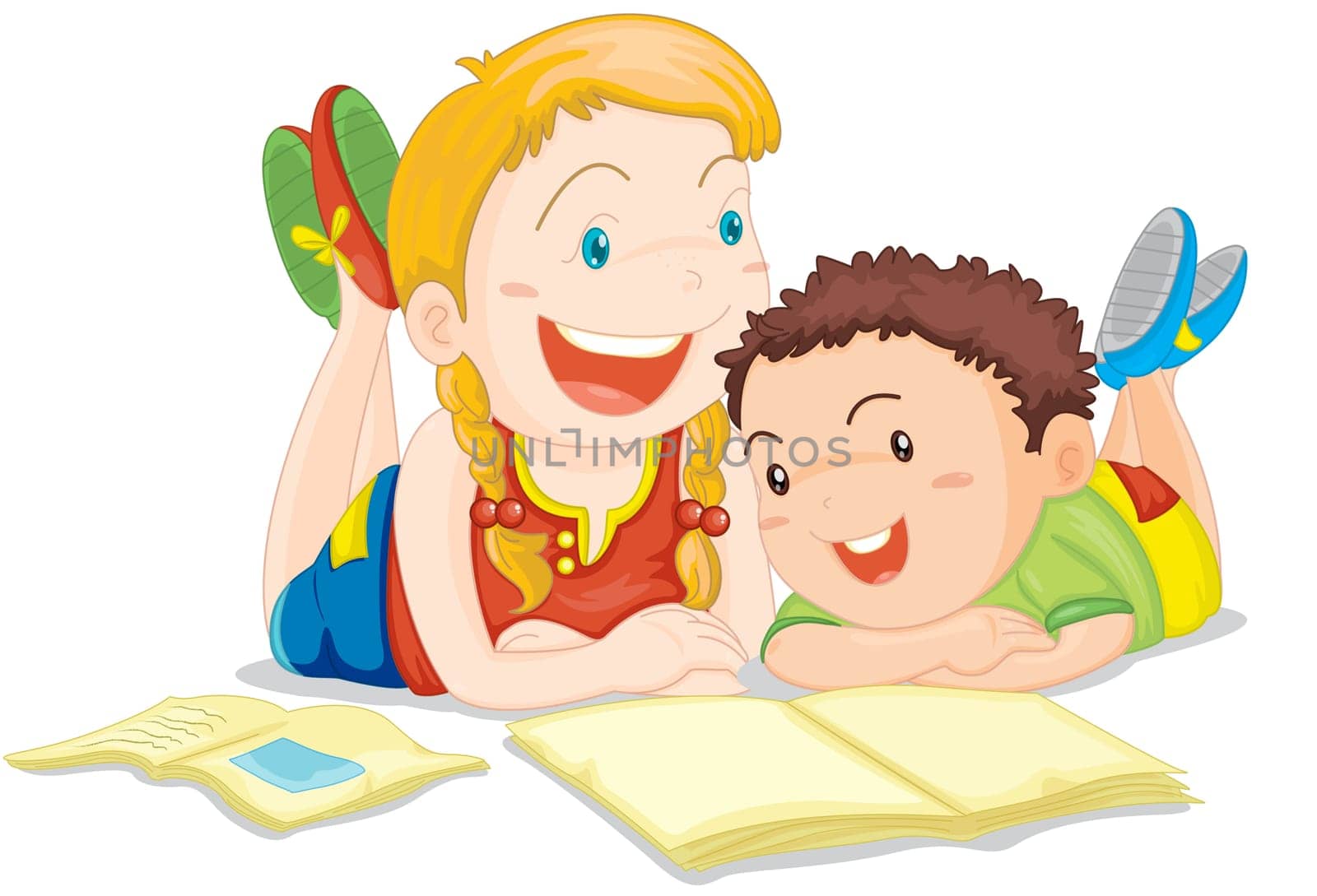 Illustration of  a girl and boy on white
