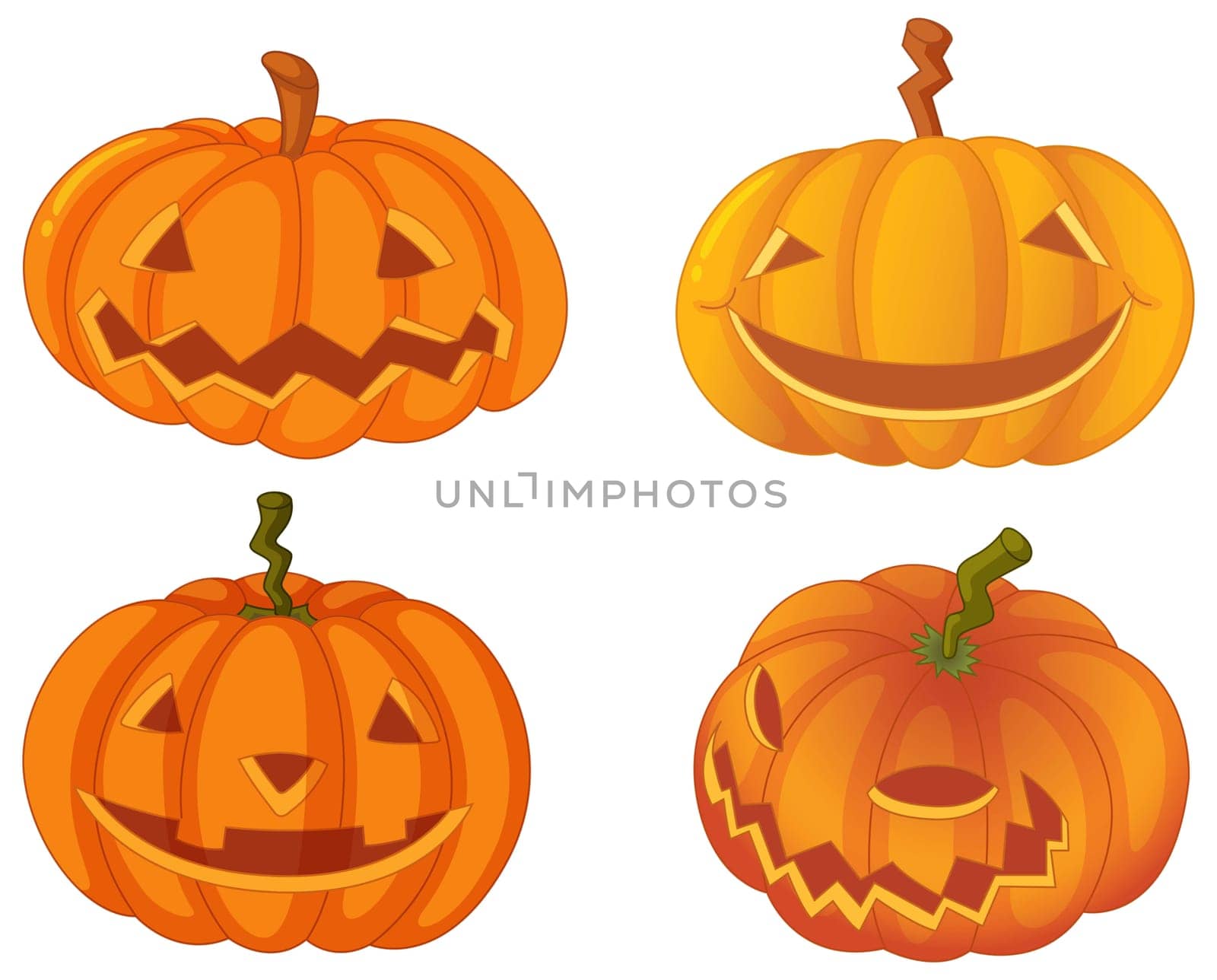 illustration of carved pumpkins on white