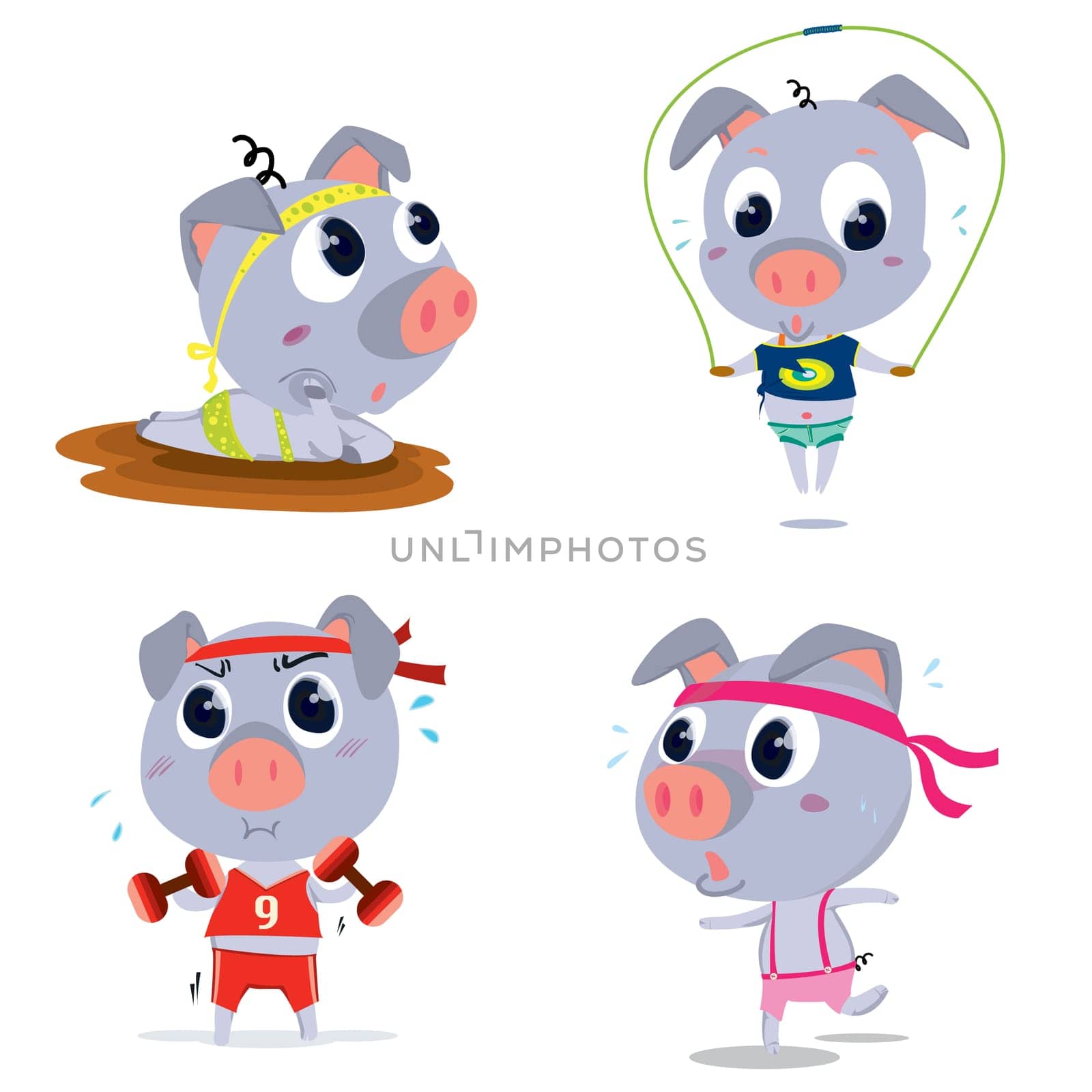 Illustration of pigs on white background