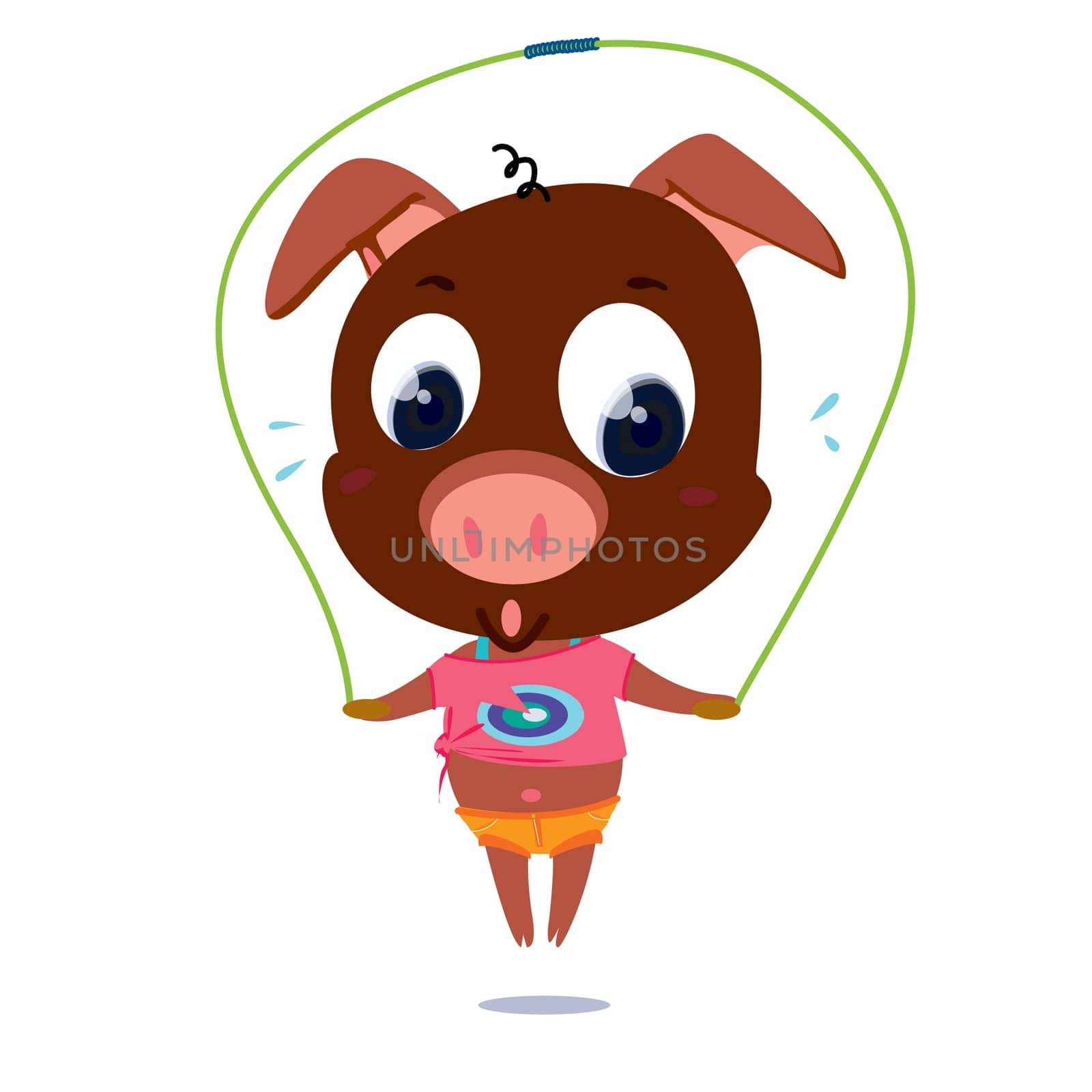 Illustration of A Skipping Pig on white background