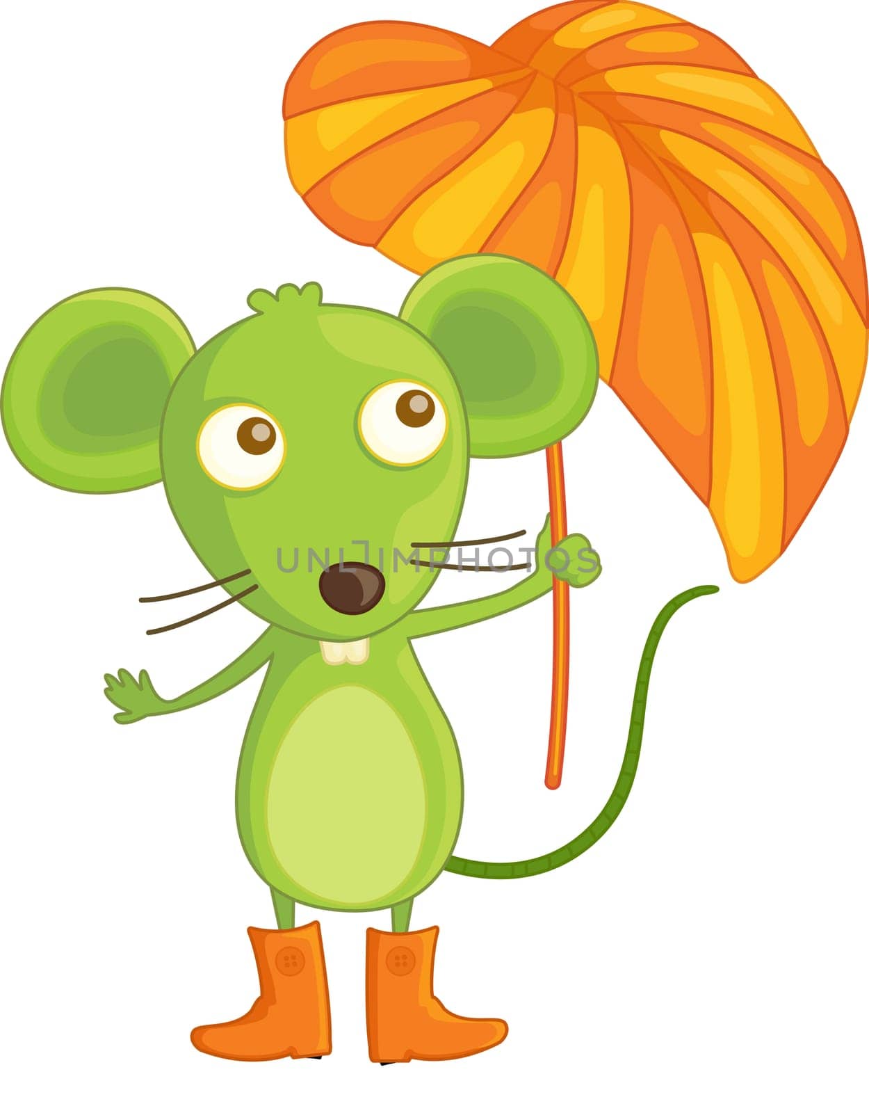 mouse in boots with umbrella