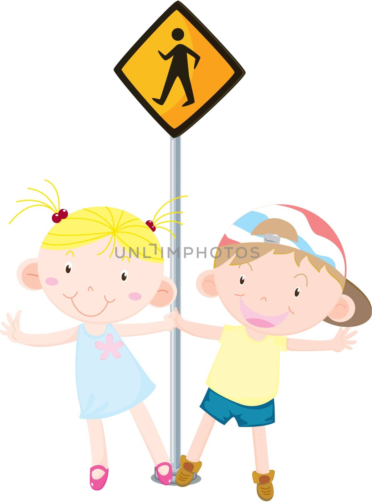 illustration of kids near the signal
