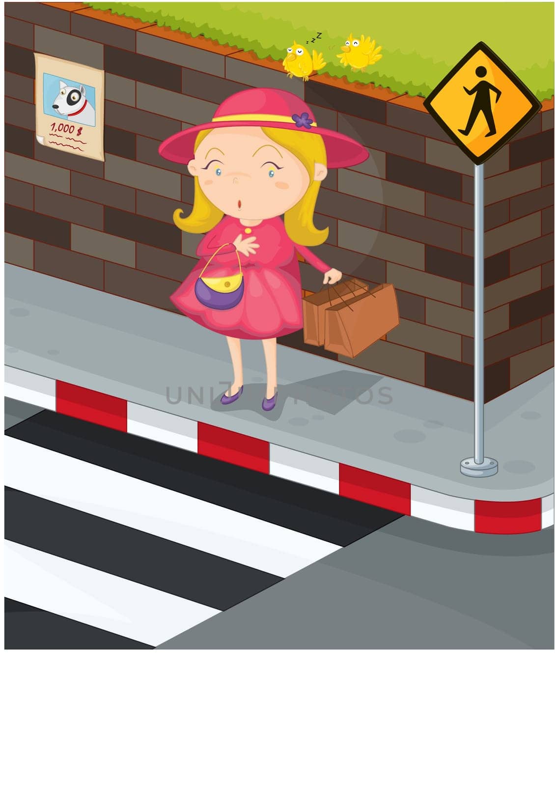 illustration of girl crossing the road