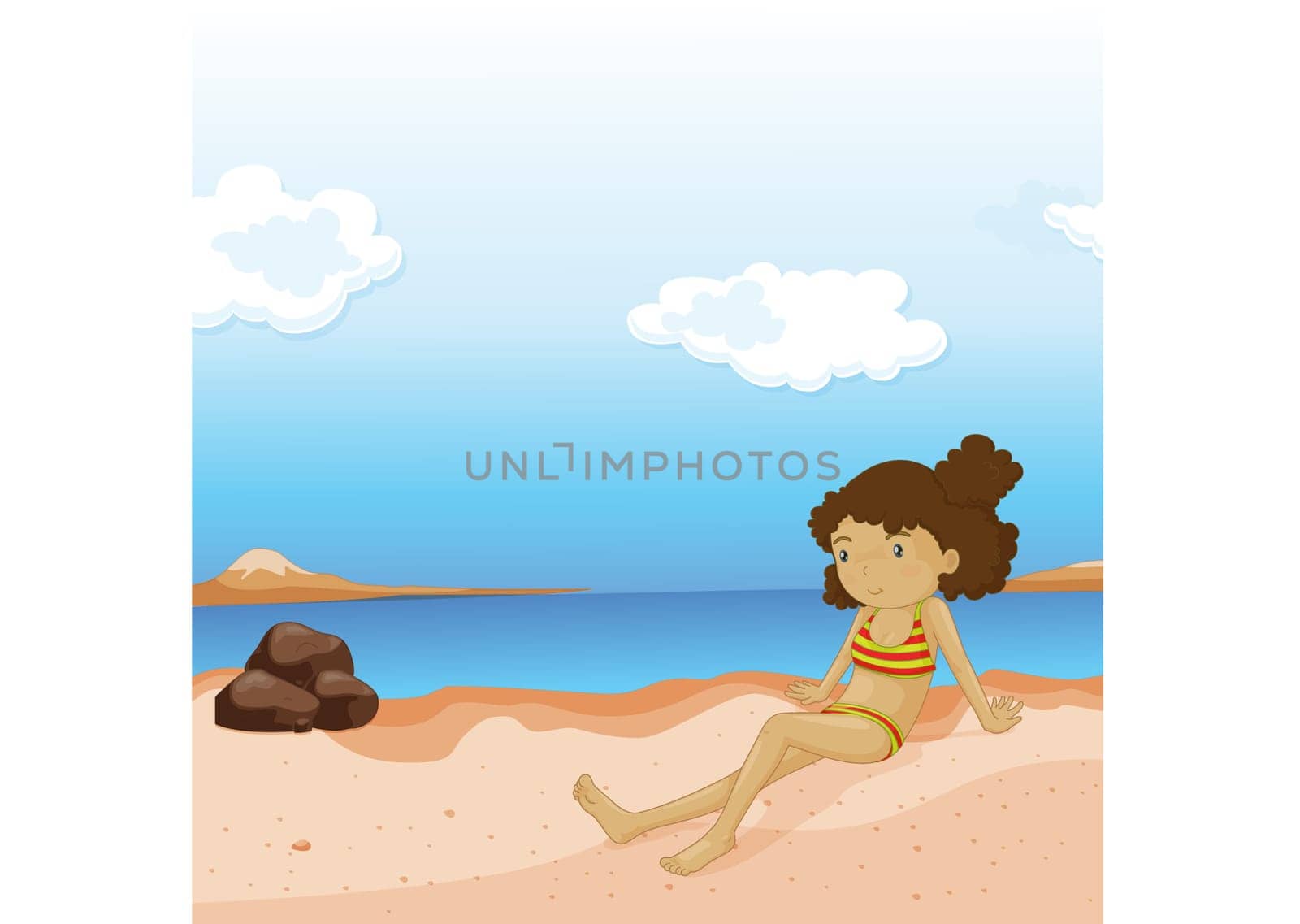illustration of girl on beach