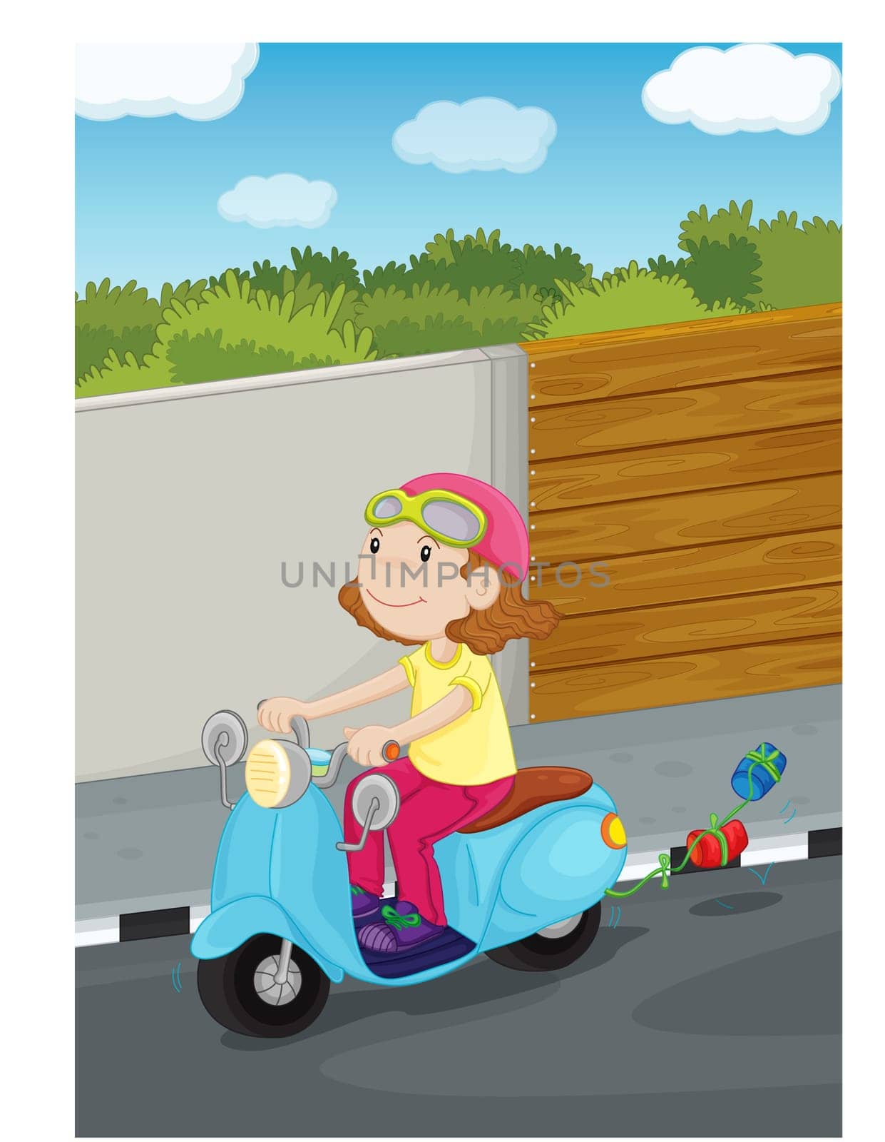 illustration of girl driving the scooter