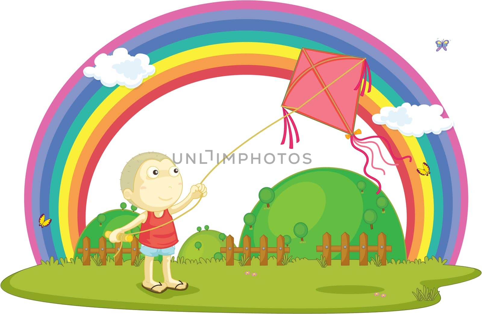 illustration of boy playing with kite