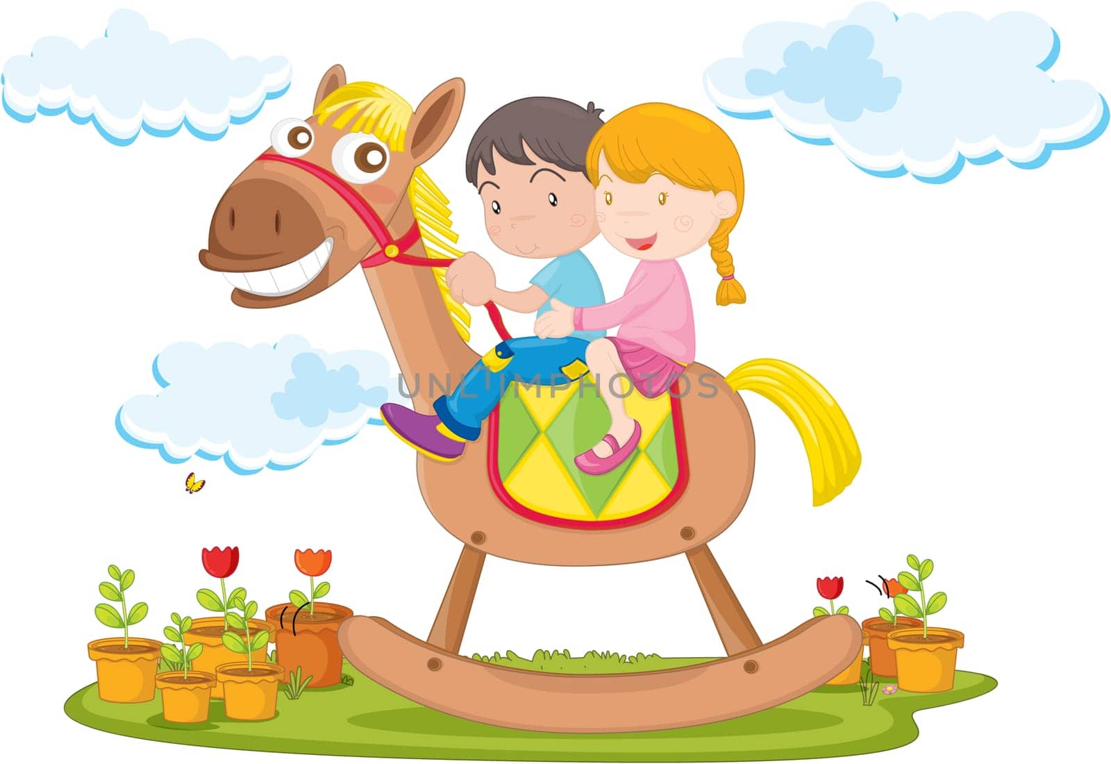 illustration of kids riding on toy camel