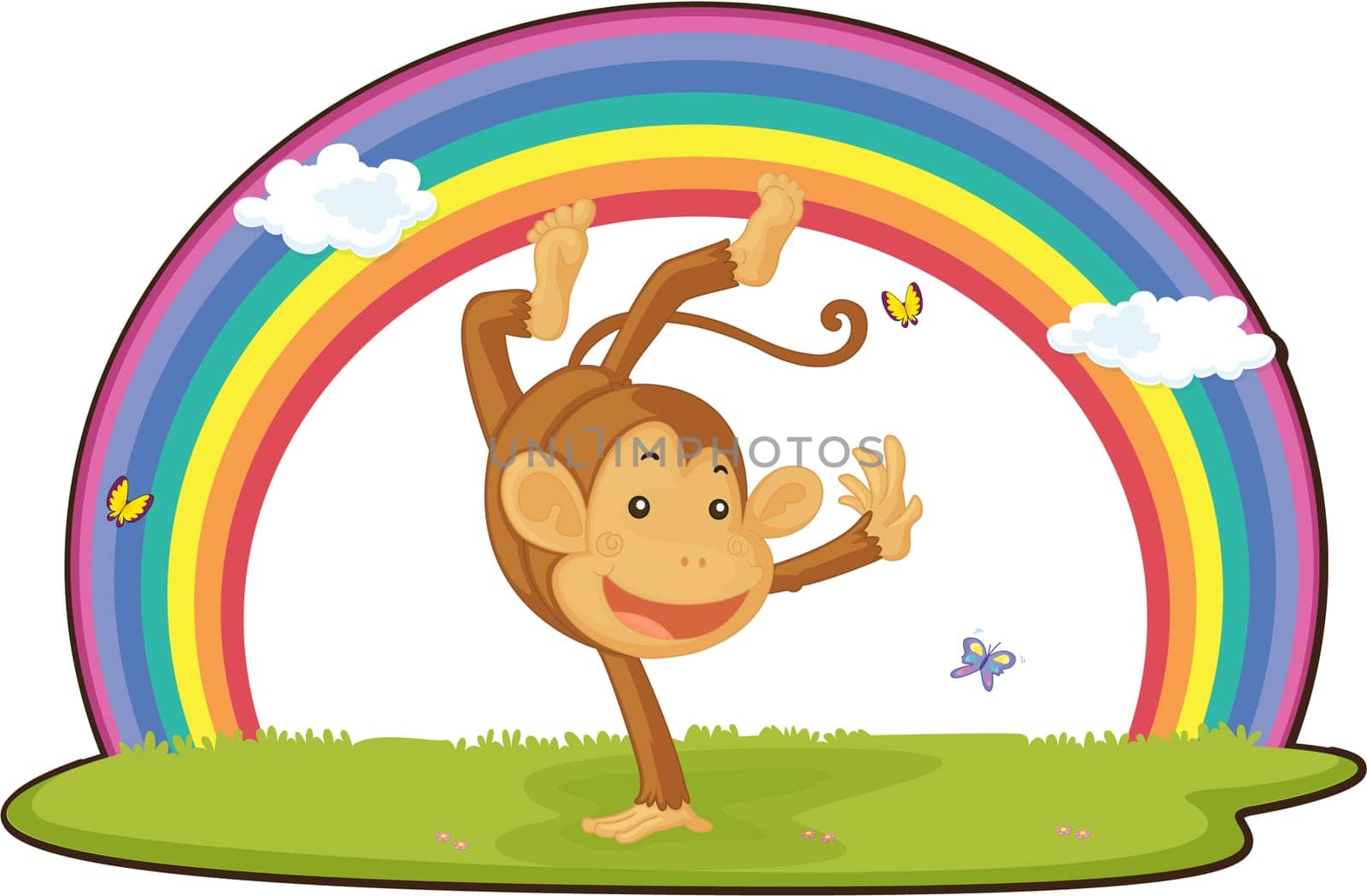 illustration of monkey on rainbow background