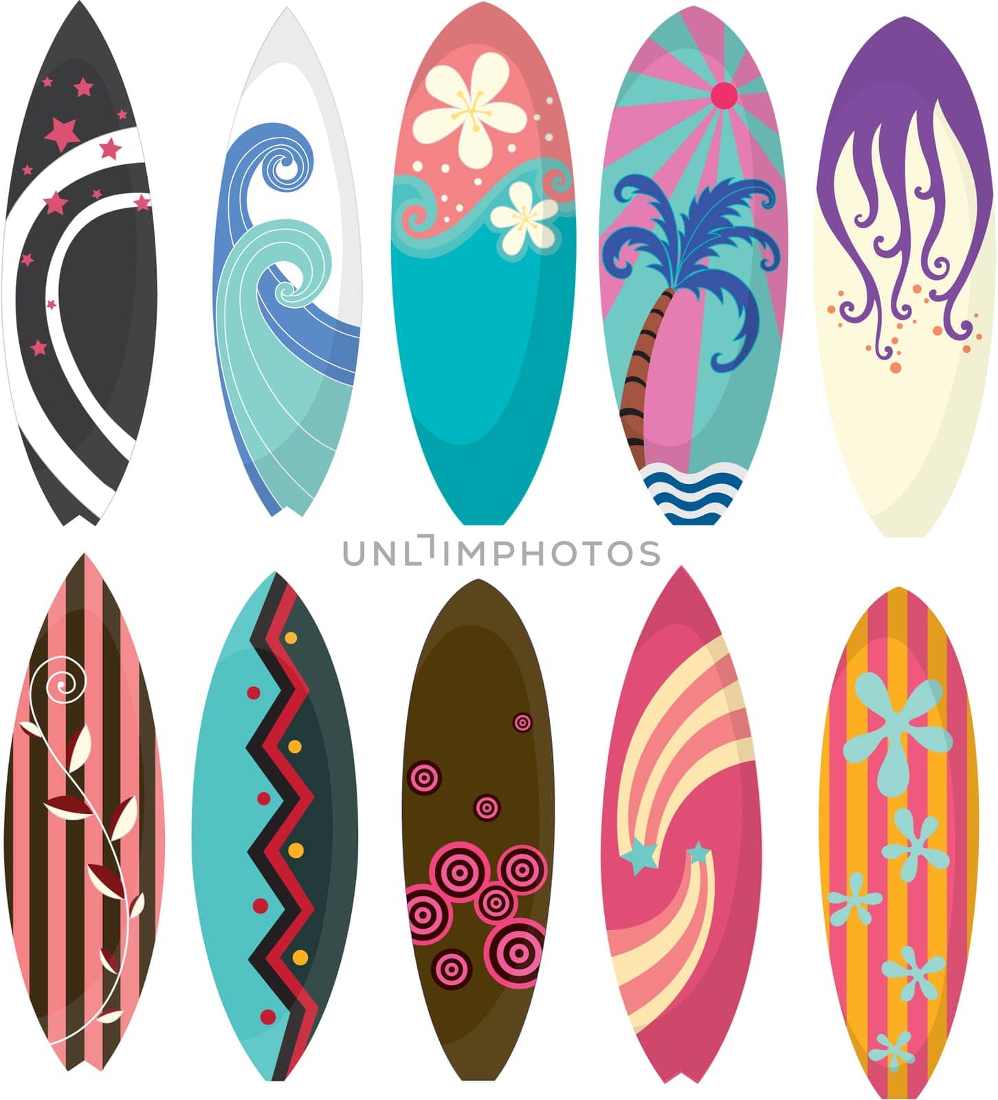 Illustration of Surfing Pads on white background