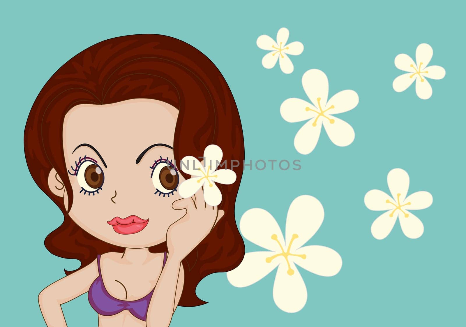 Illustration of A Girl Showing Flowers on white background