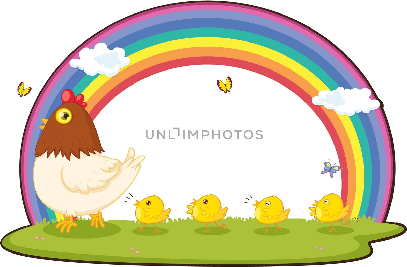 Illustration of A Hen With Chicks on white background