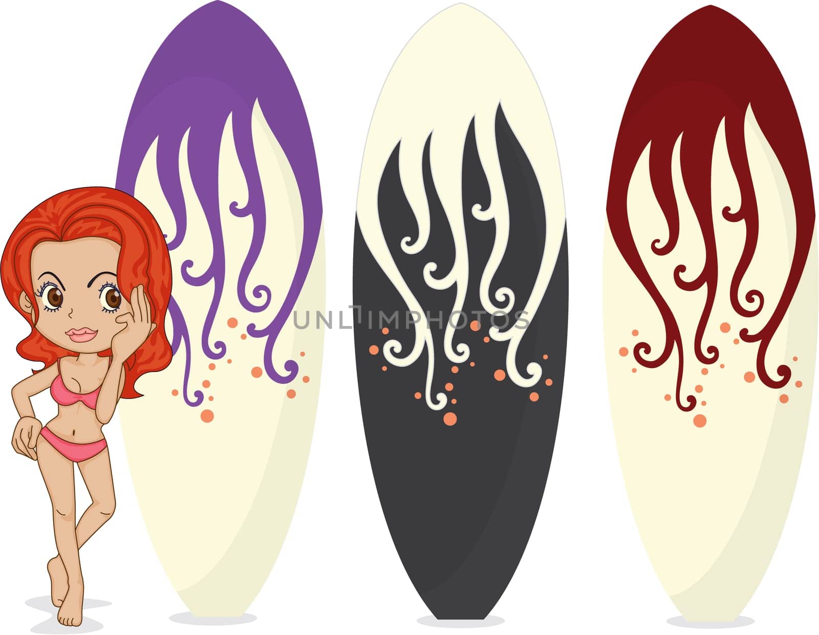 Illustration of A Girl with Surfing Pads on white background
