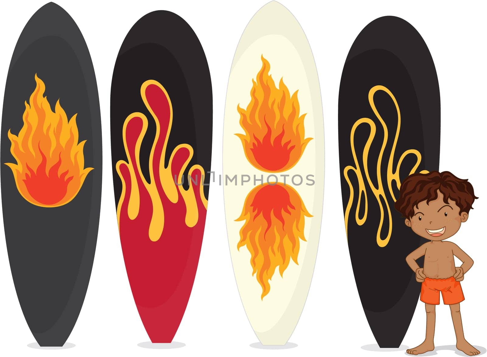 Illustration of a boy with surfing pads on white background