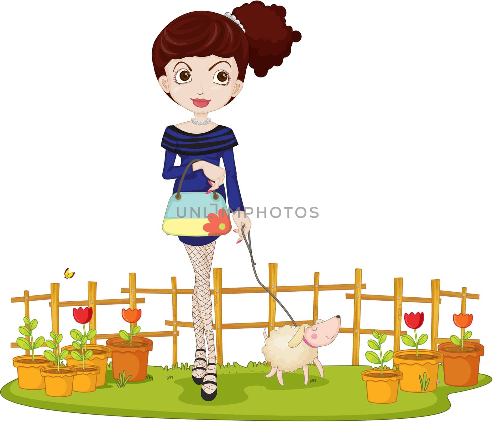Illustration of A Girl With Pet on white background