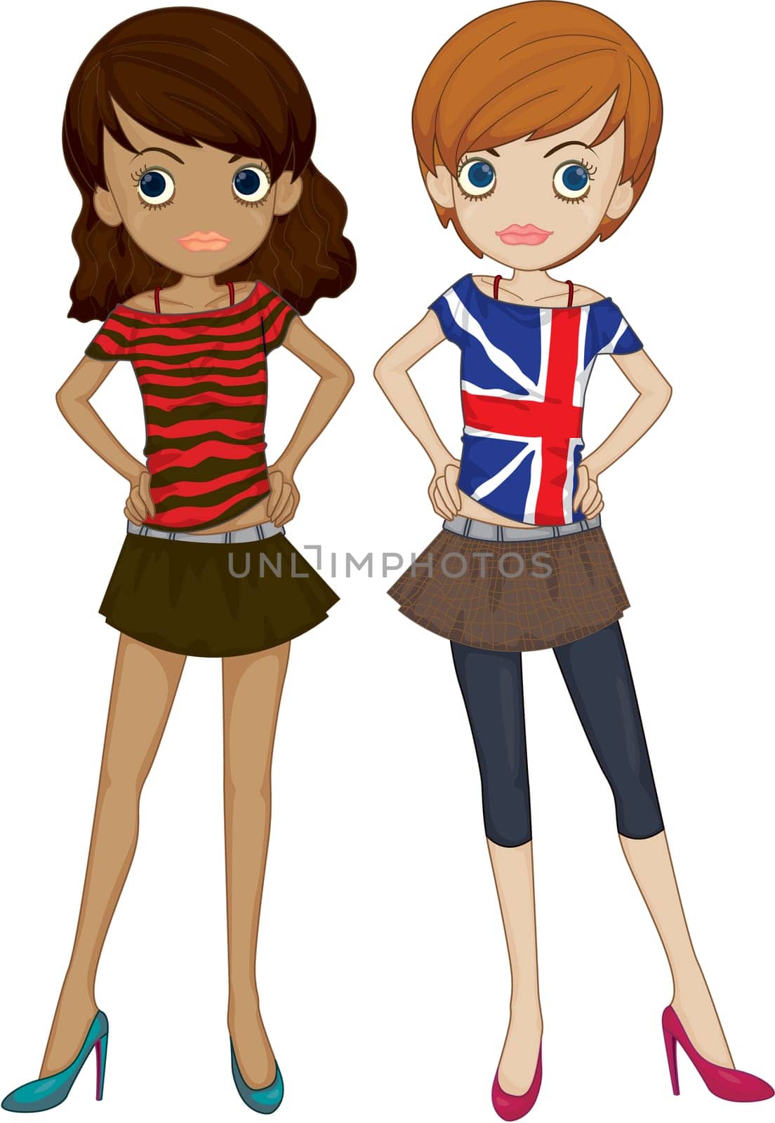 Illustration of Two Girls on white background