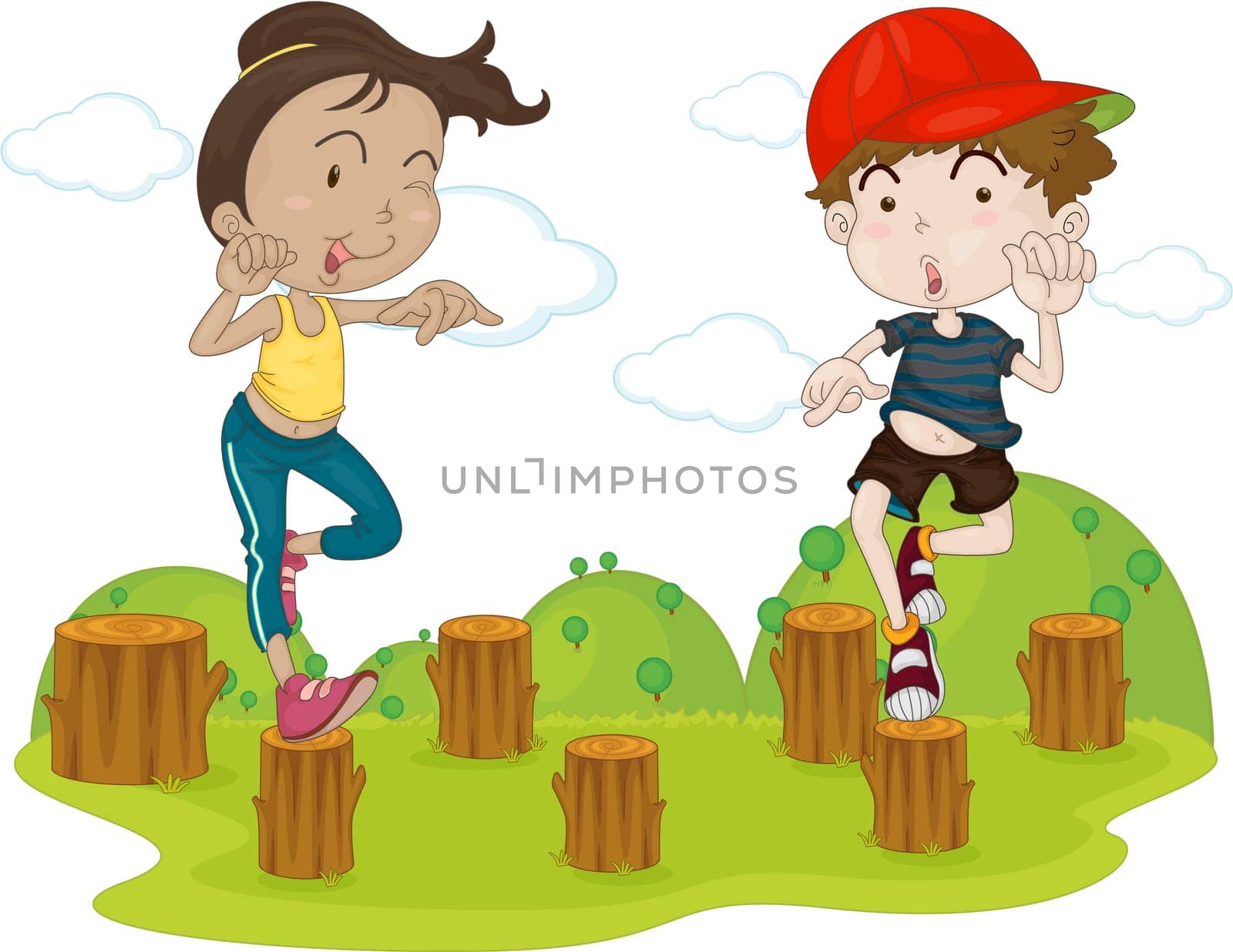 Illustration of Dancing Girl and Boy on white background