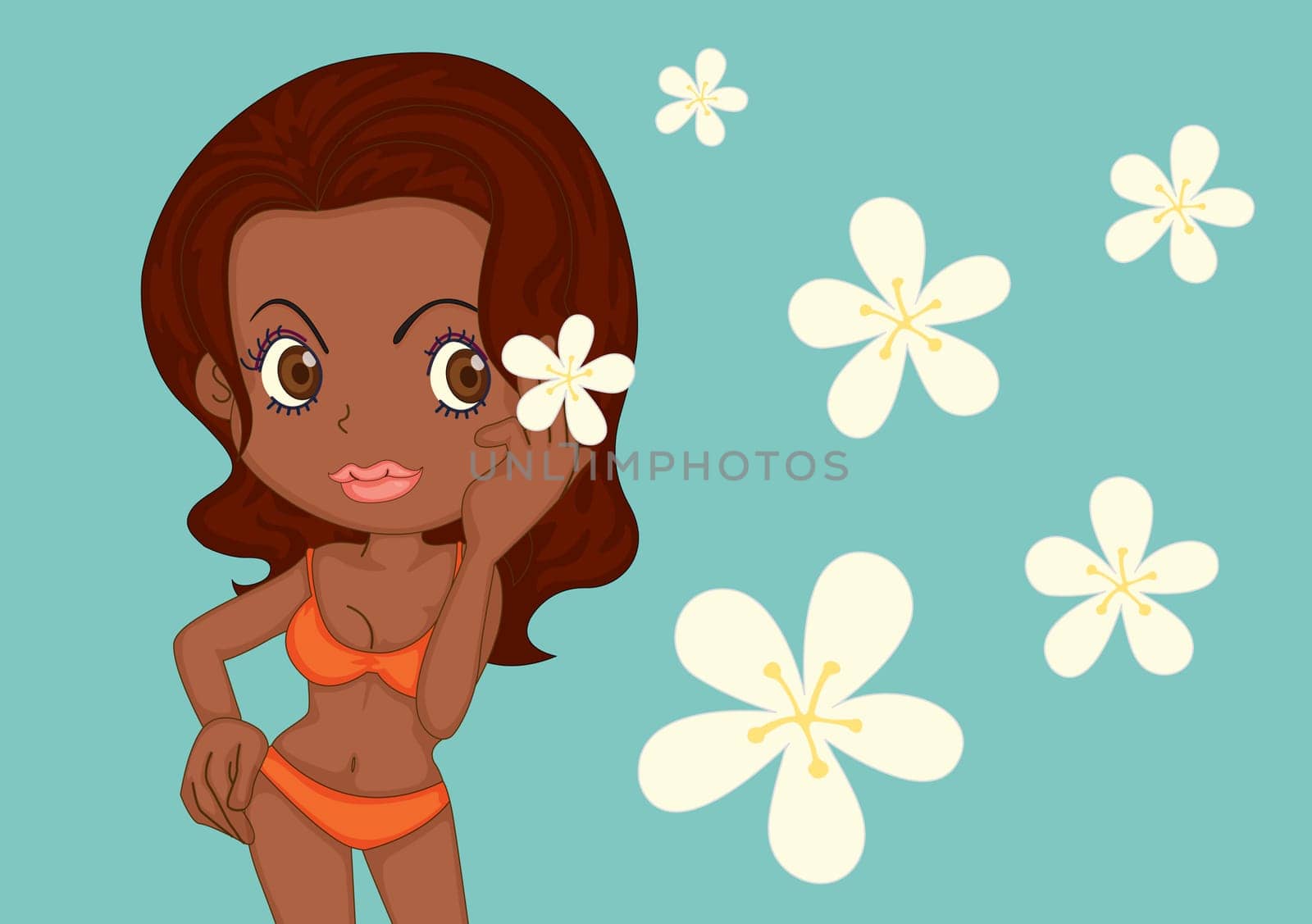 Illustration of A Girl Showing Flowers on white background