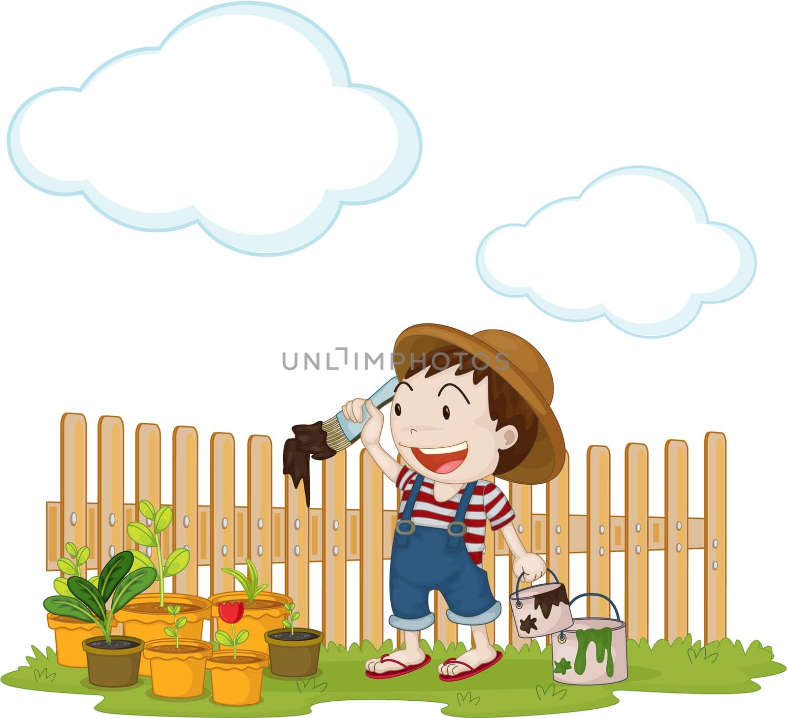 Illustration of A Boy Painting Fencing on white background