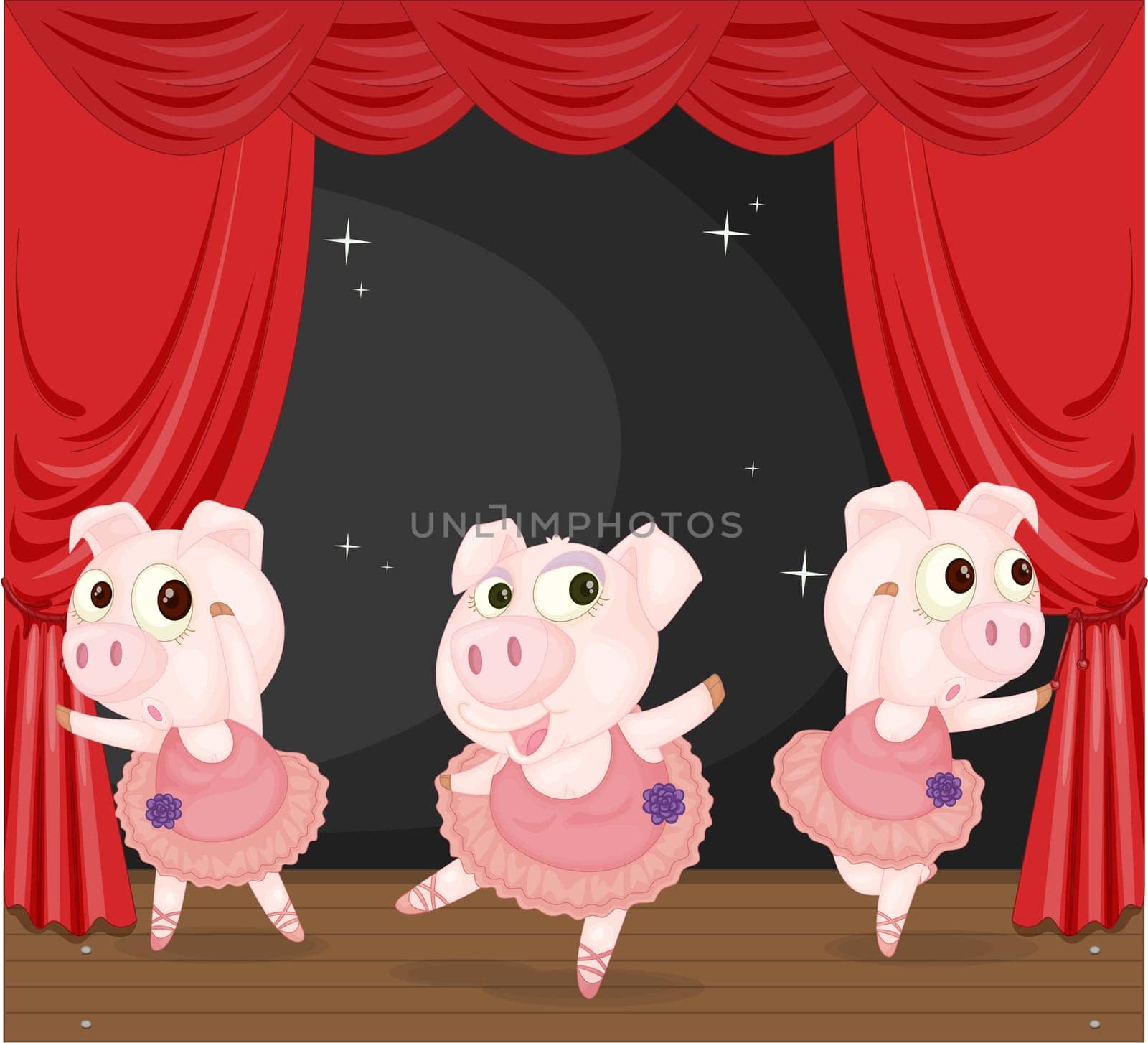 Illustration of Three Dancing Pigs on white background