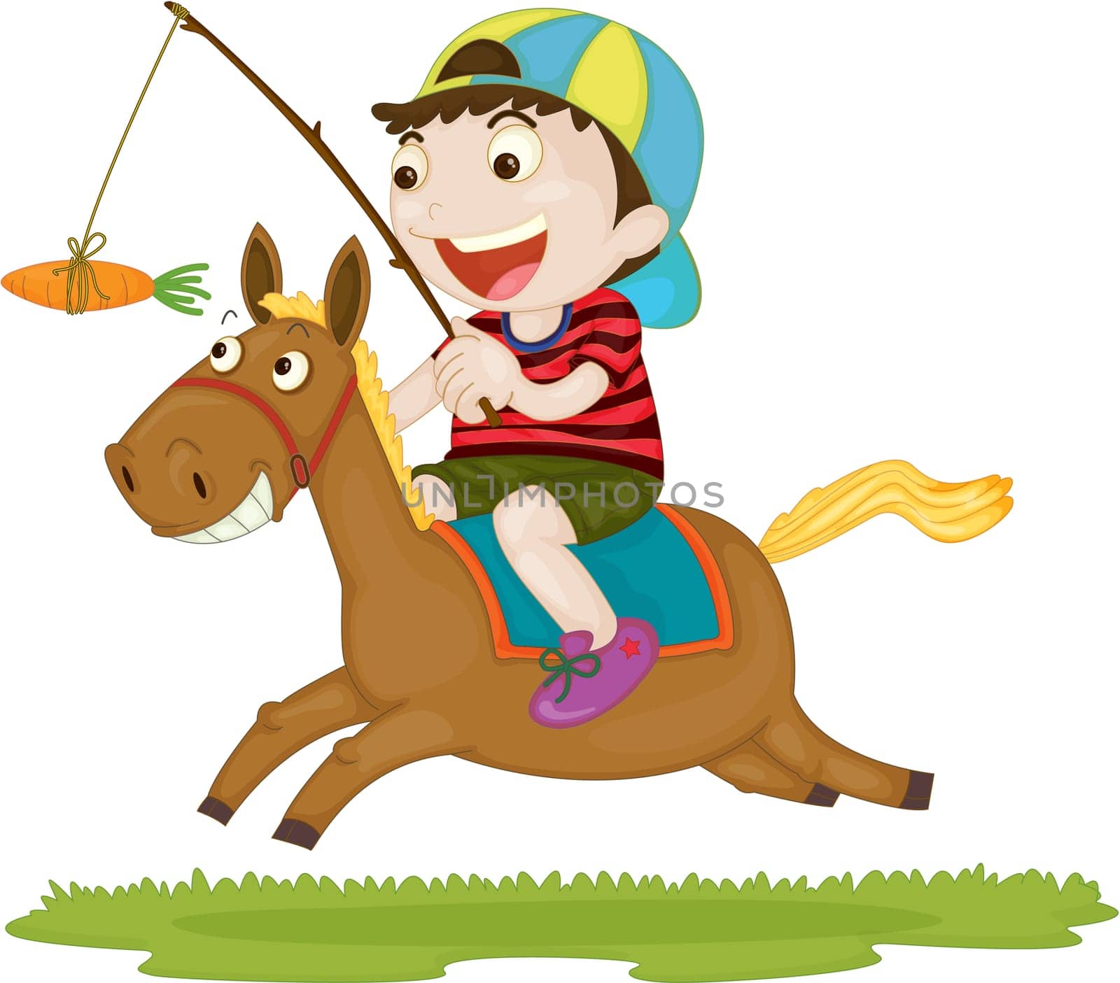 Illustration of A Boy Riding a Horse on white background