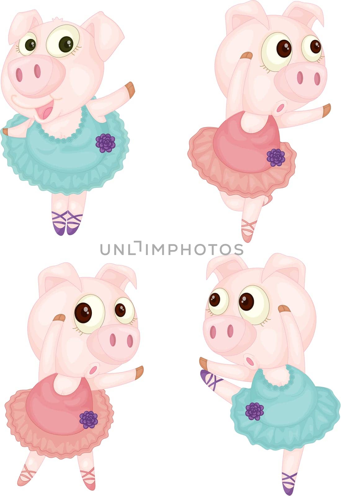 Illustration of Four Dolls on white background