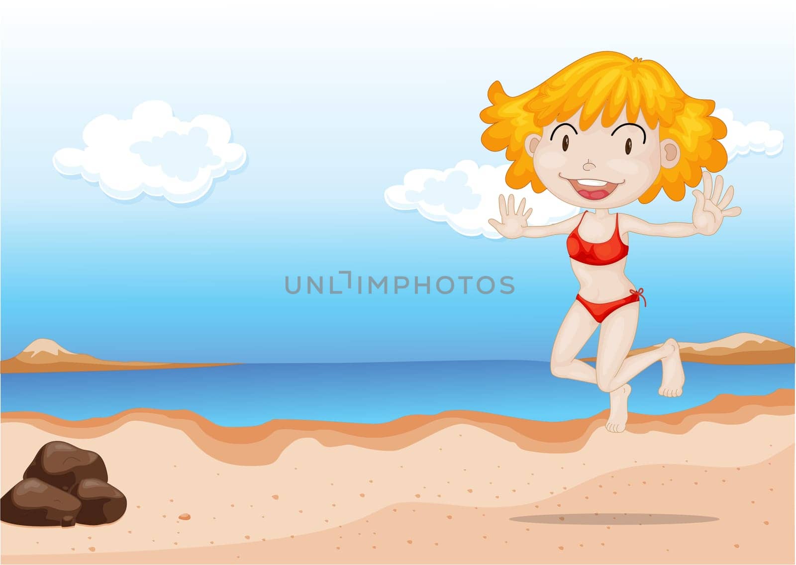 Illustration of A Girl Dancing on Beach on colorful background