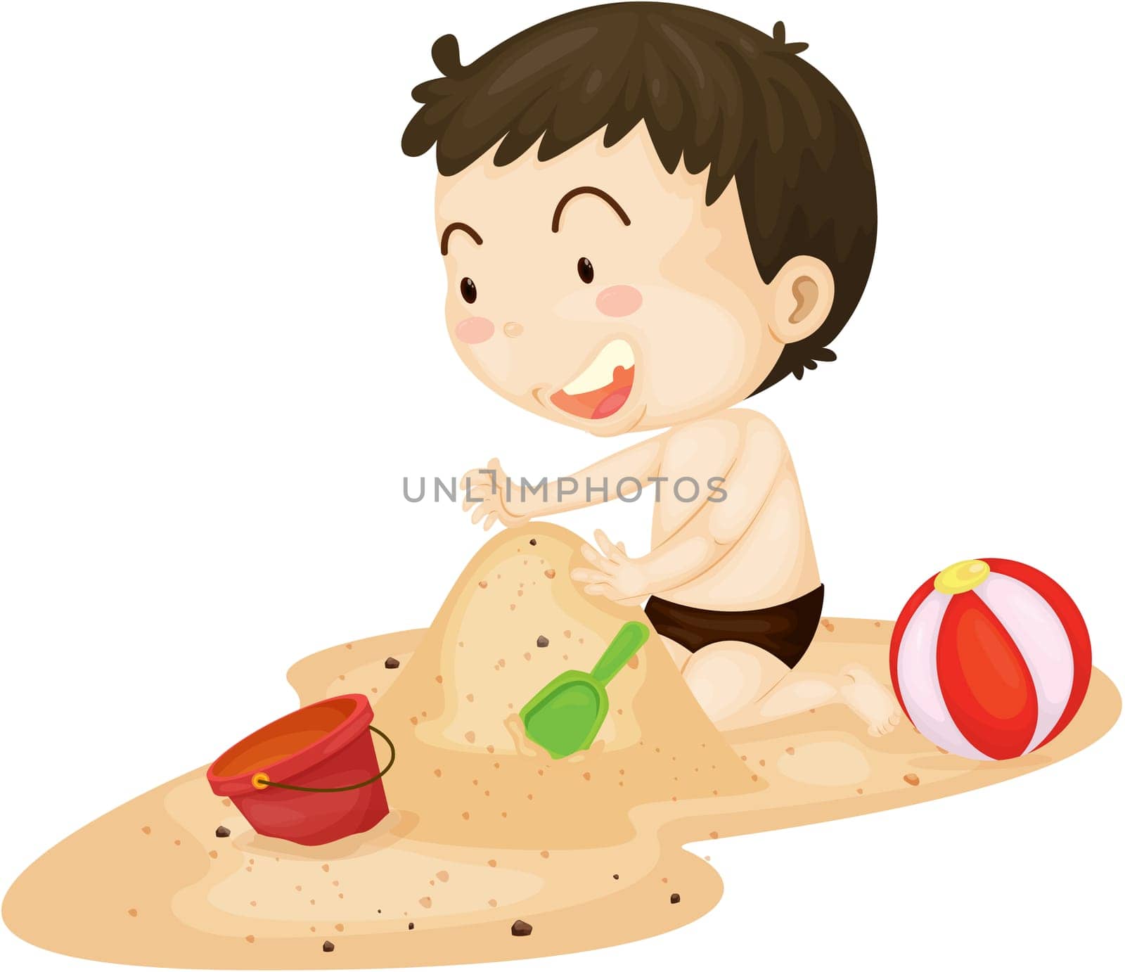 Illustration of A Boy Playing in Soil on white background