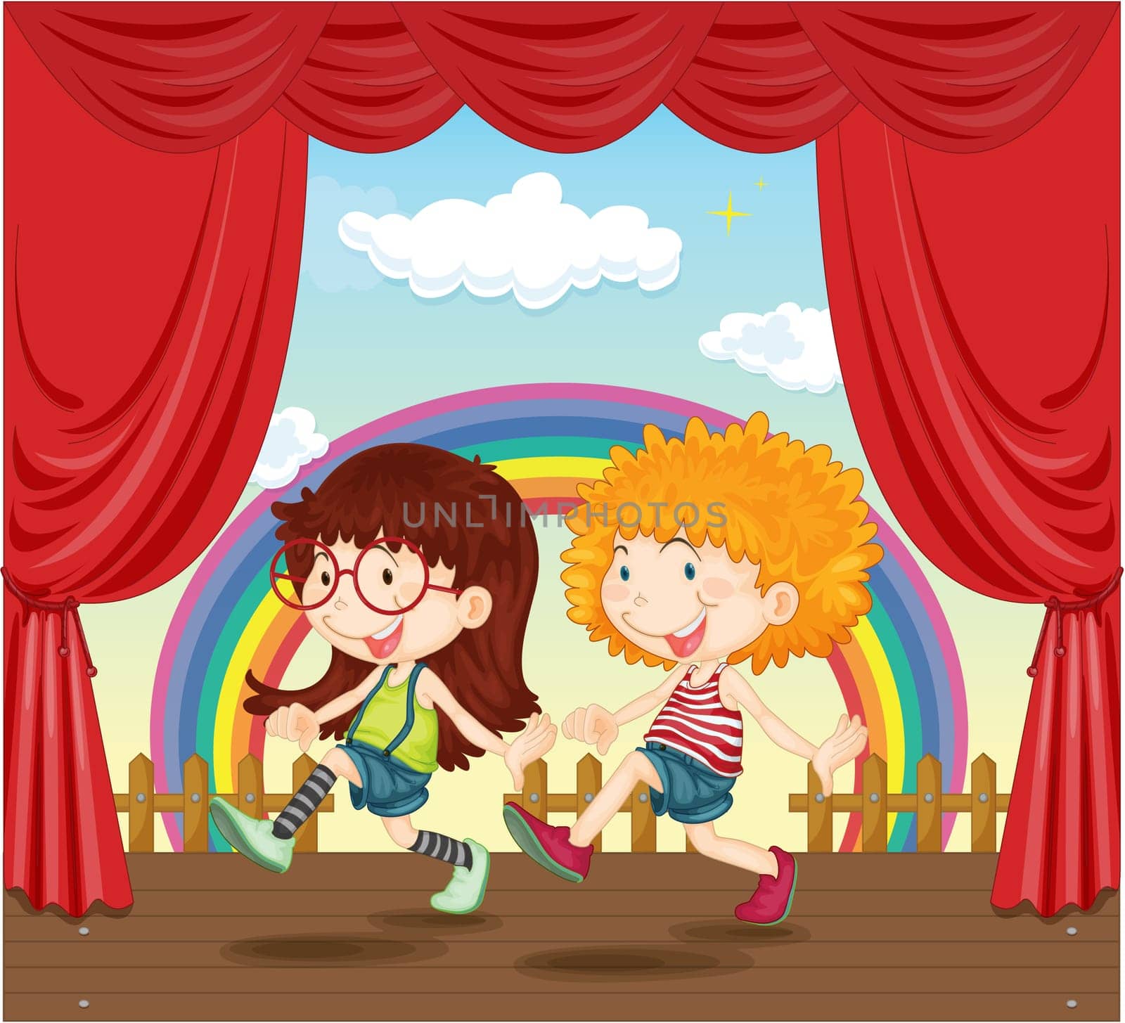 Illustration of dancing couple on stage