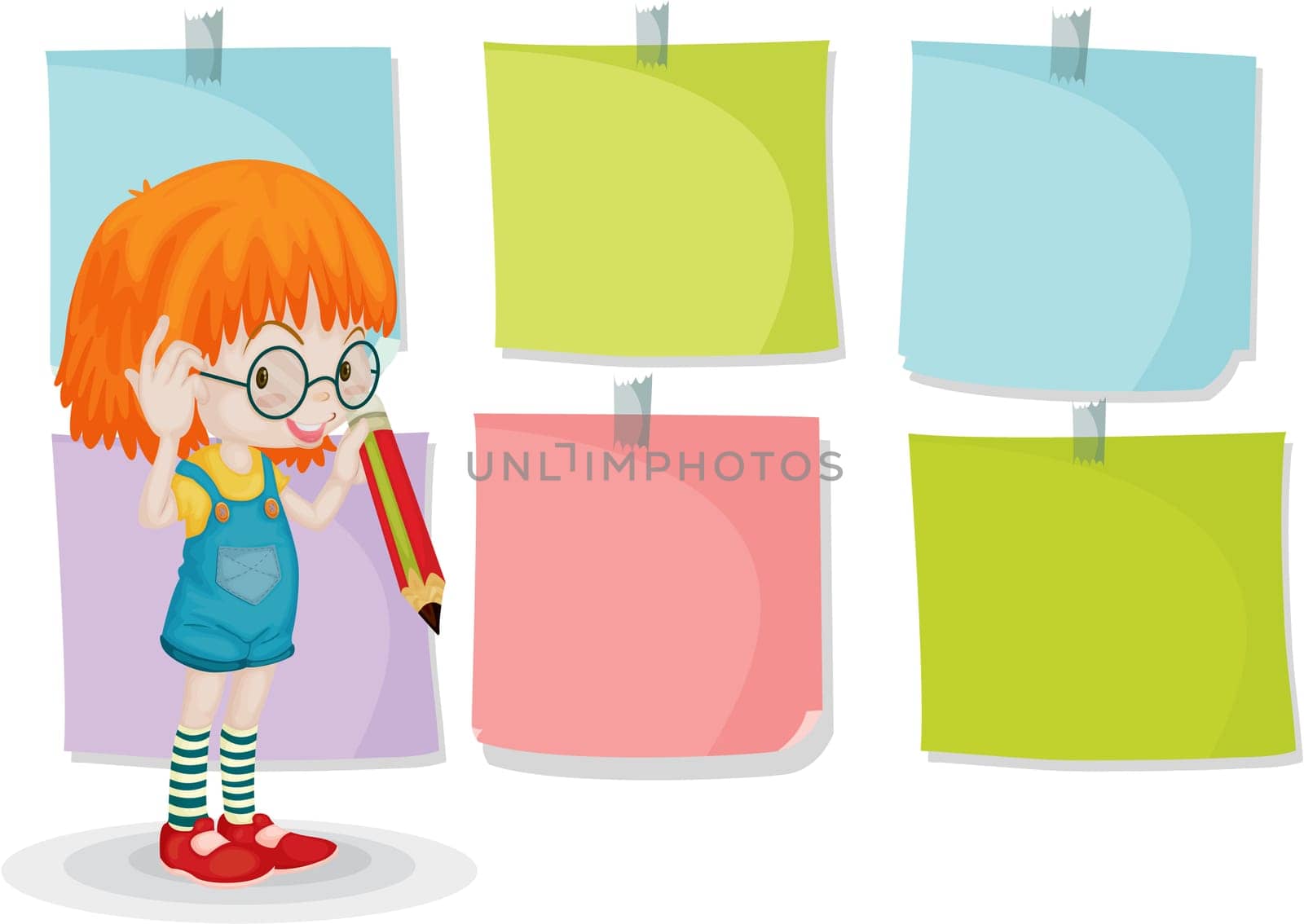 Illustration of A Girl With Canvases  on white background