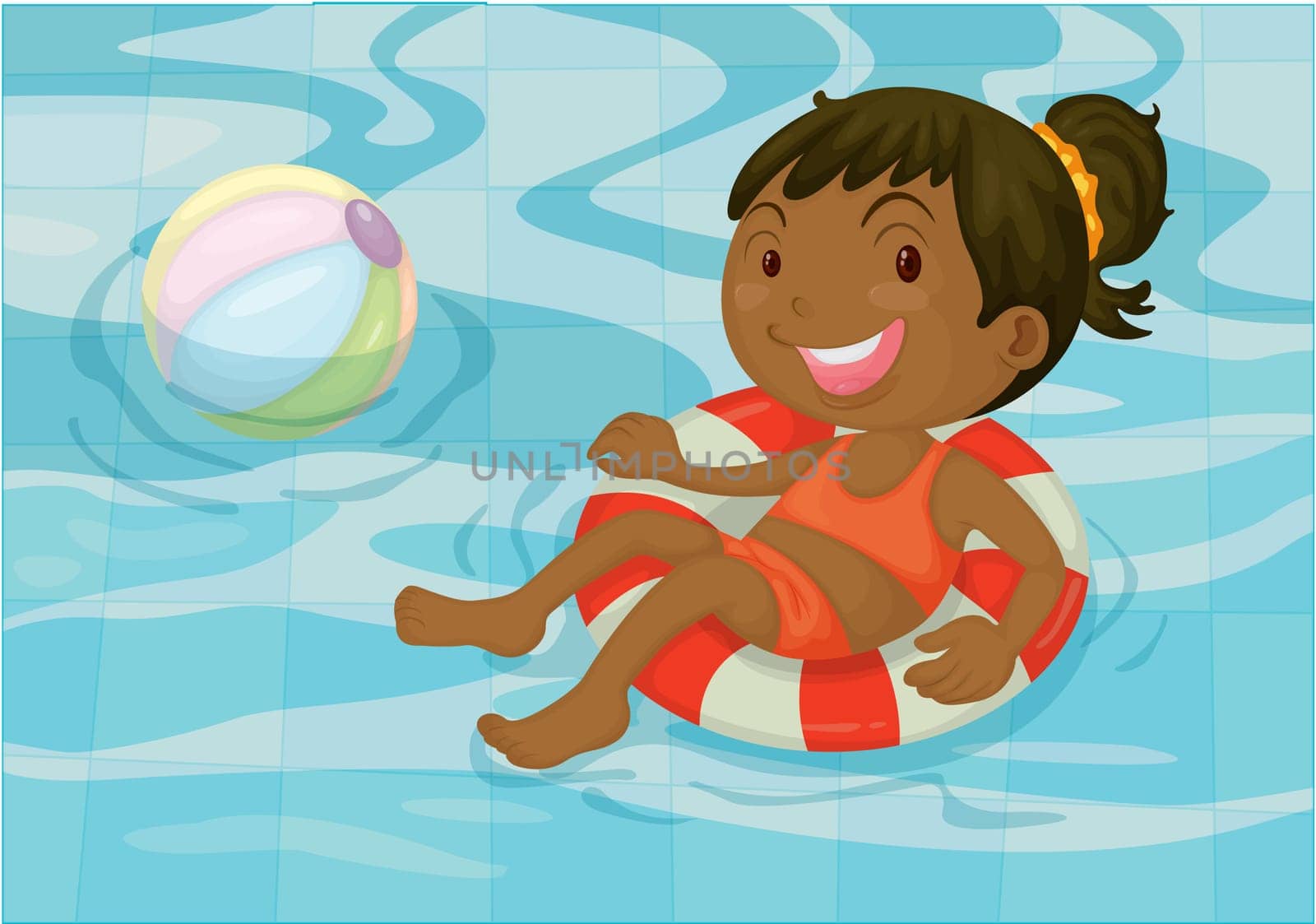 Illustration of a girl in swimming pool on colorful background