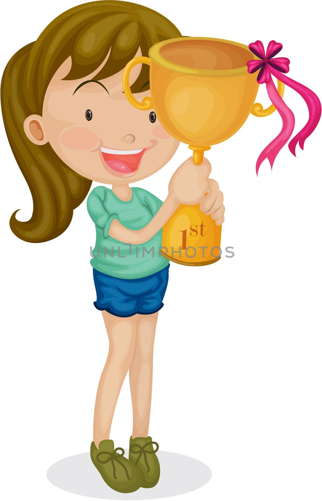 Illustration of A Girl With a Trophy on white background