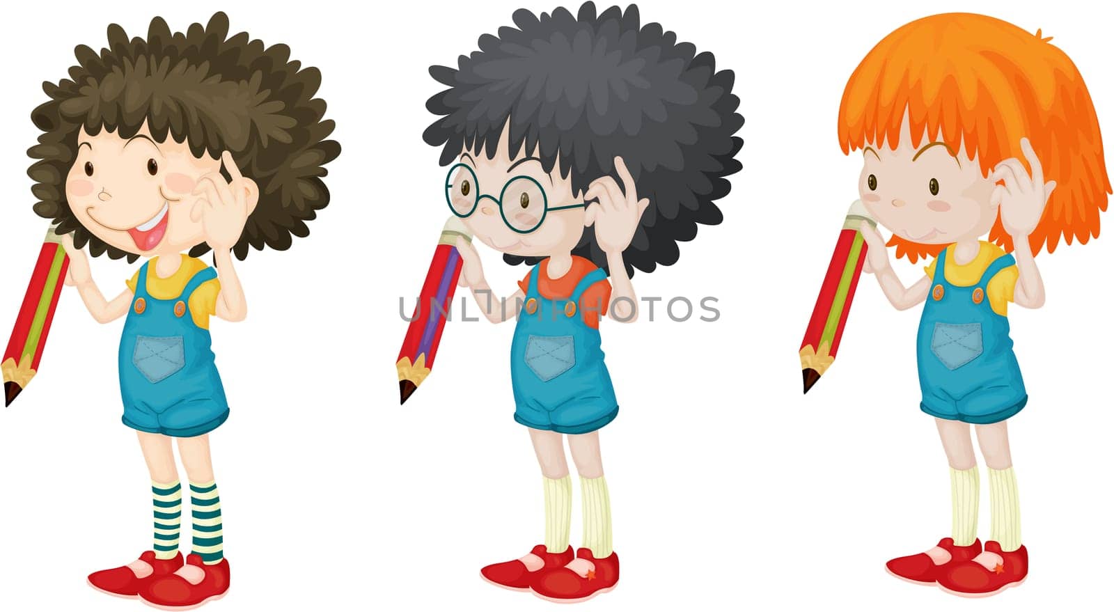 Illustration of  kids with pencil on white background
