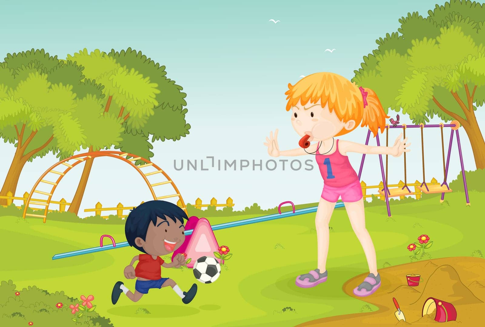 Illustration of a coach and trainee on colorful background