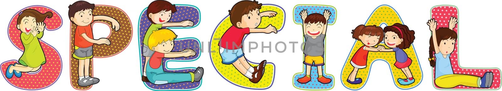 illustration of cartoon alphabets on white