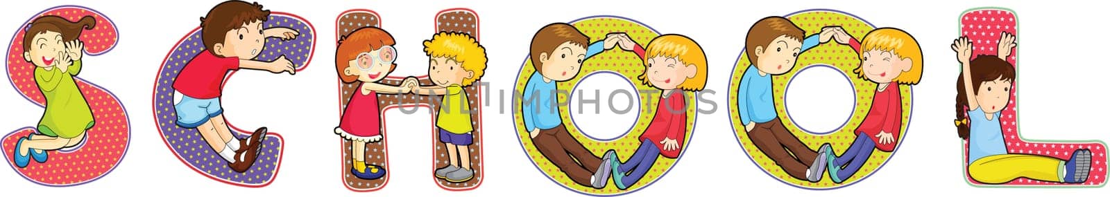 illustration of cartoon alphabets on white