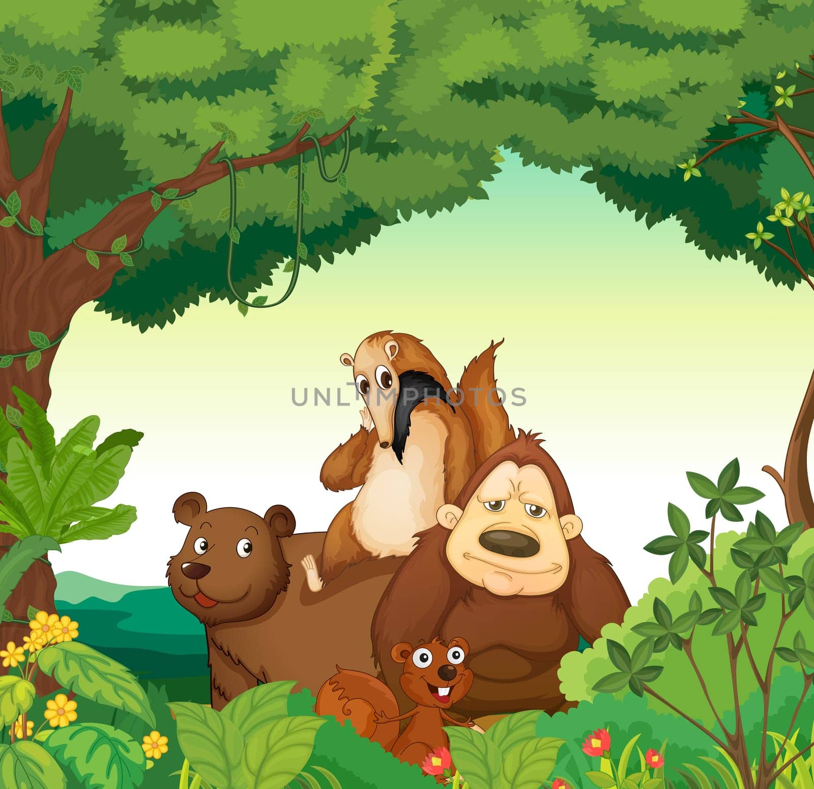 illustration of various animals in the forest