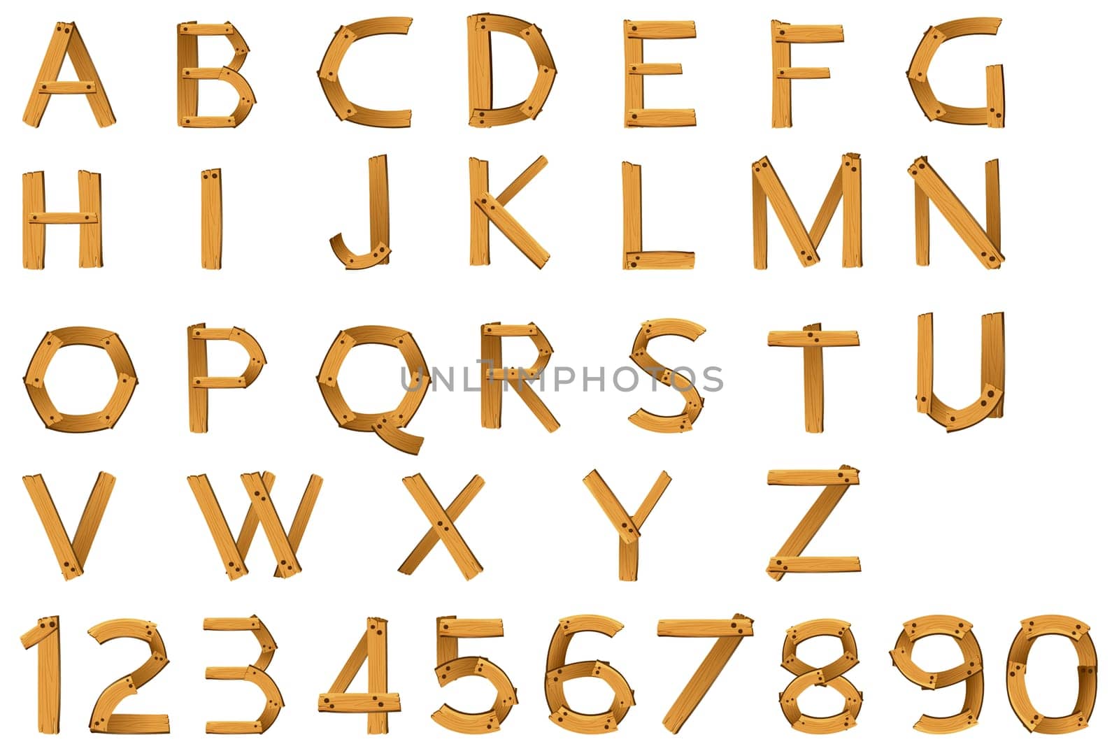 illustration of numbers and alphabets on a white background