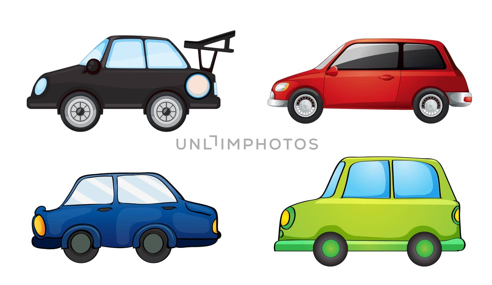 illustration of various cars on a white background