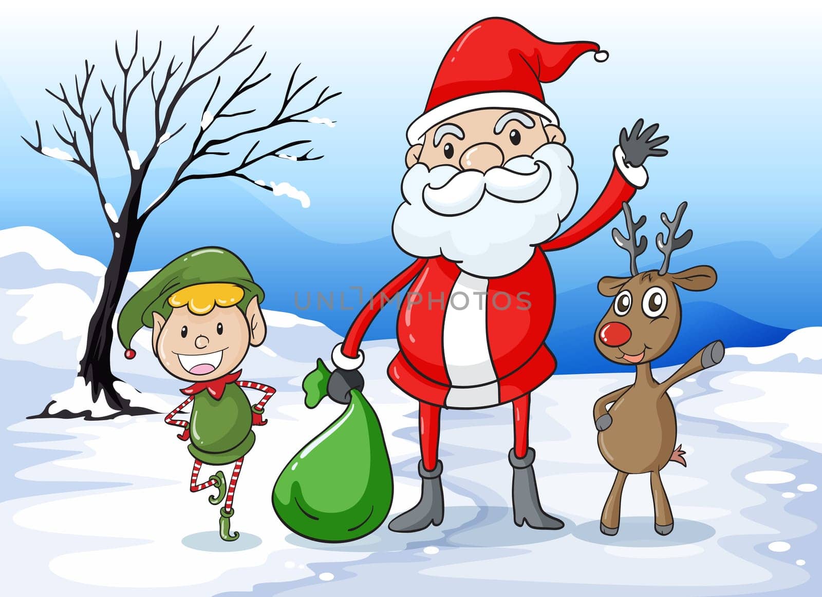 Illustration of a santa and friends