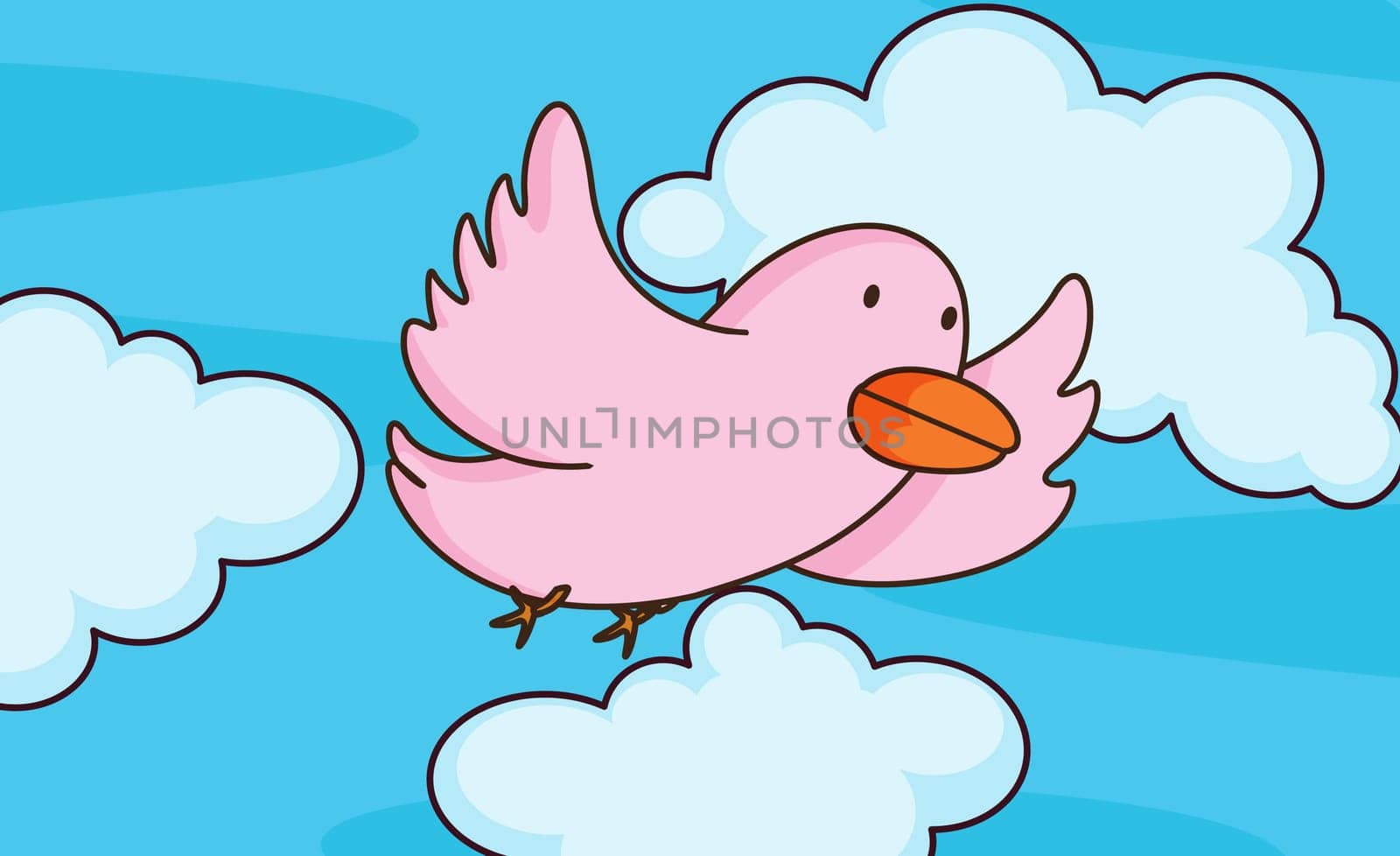 Illustration of bird flying in clouds